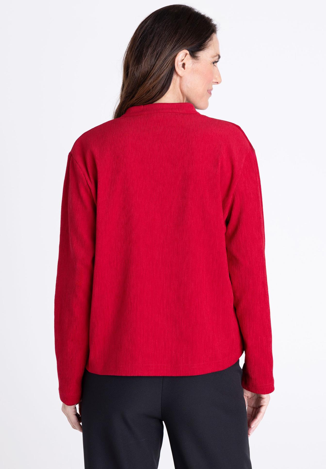 Damenpullover, roter Pullover, Langarm, Rundhalsausschnitt, gerippter Stoff