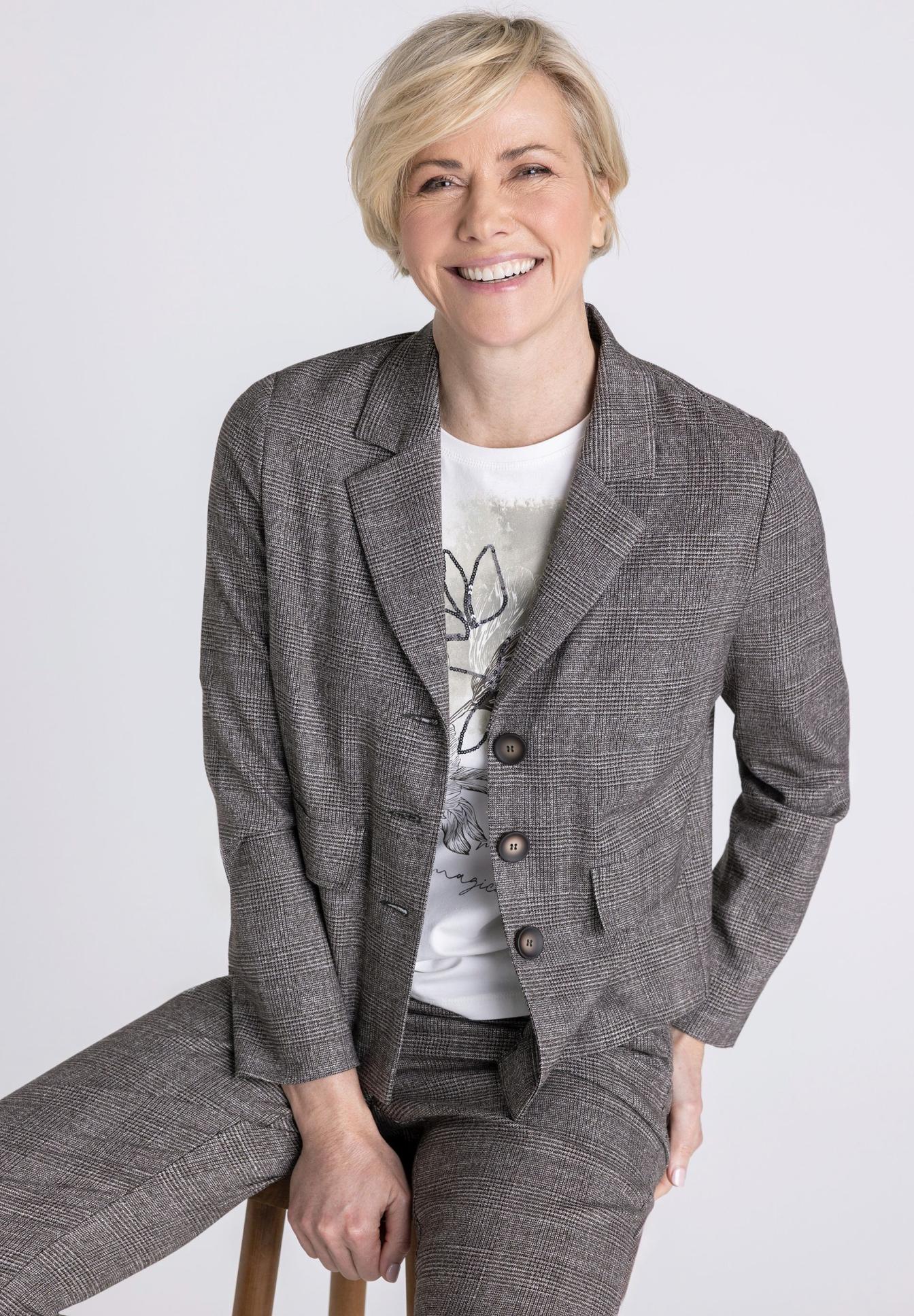 Blazer, Hose, Anzug, Grau, Karomuster, blazer, anzug, grau, karomuster, revers, blazer, Anzugjacke, grau,  kariert, Taschenprägung