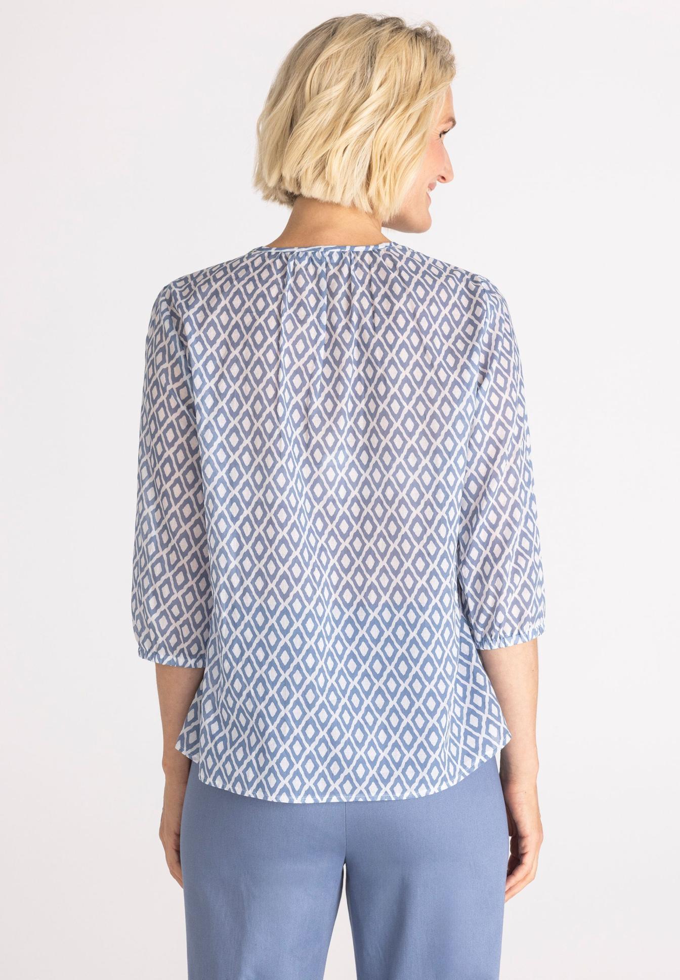 Bluse, Druck, Diamond-Print, 3/4-Ärmel, Weißblau