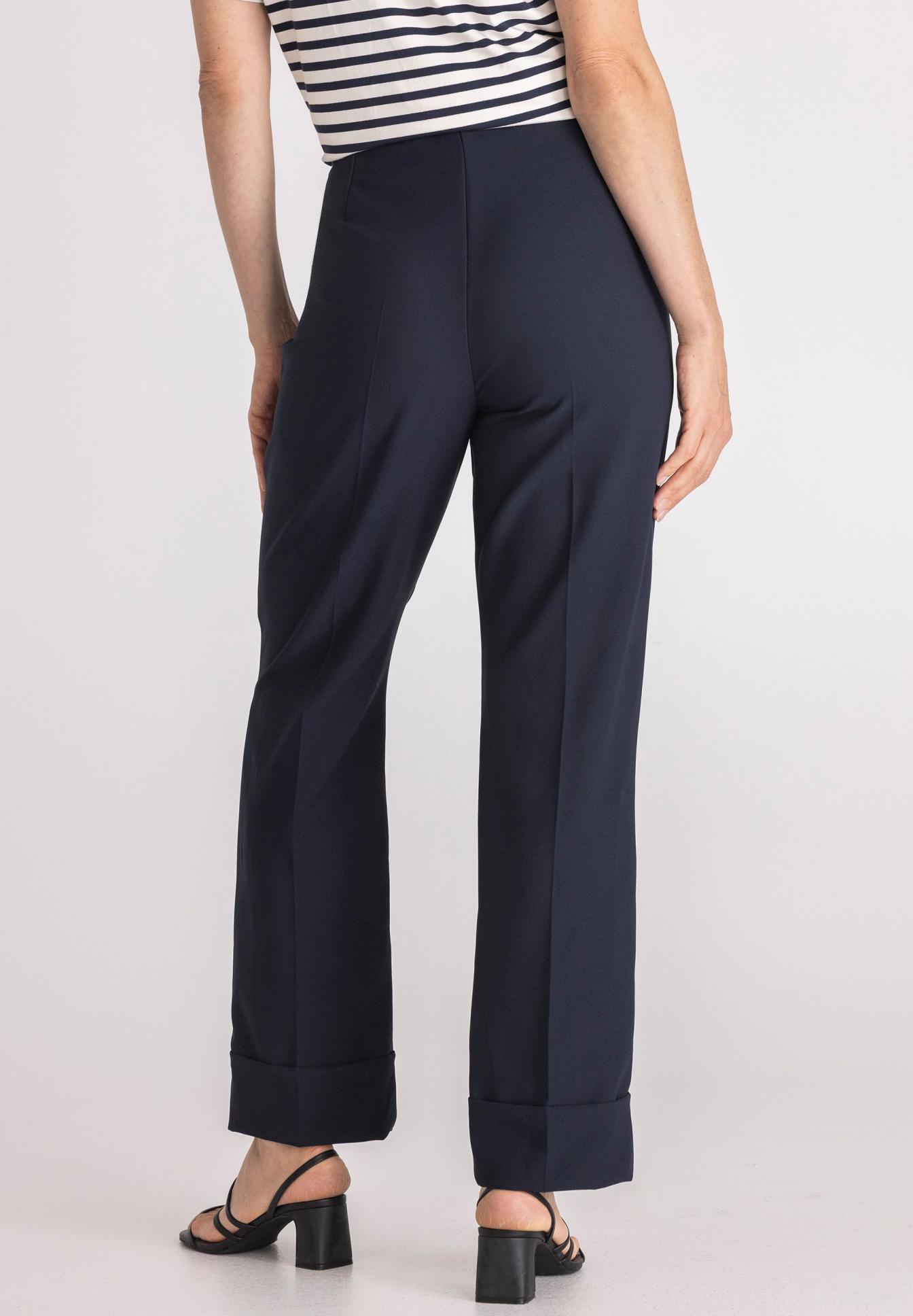 Hose, Navy, Rückenansicht, Breite Beinweite, Krempel/gerollte Saum, hose, marineblau, weite beine, Cropped:**, Glatter Stoff, Hose, Navy, Weite, Krempel, Kreuzband?
