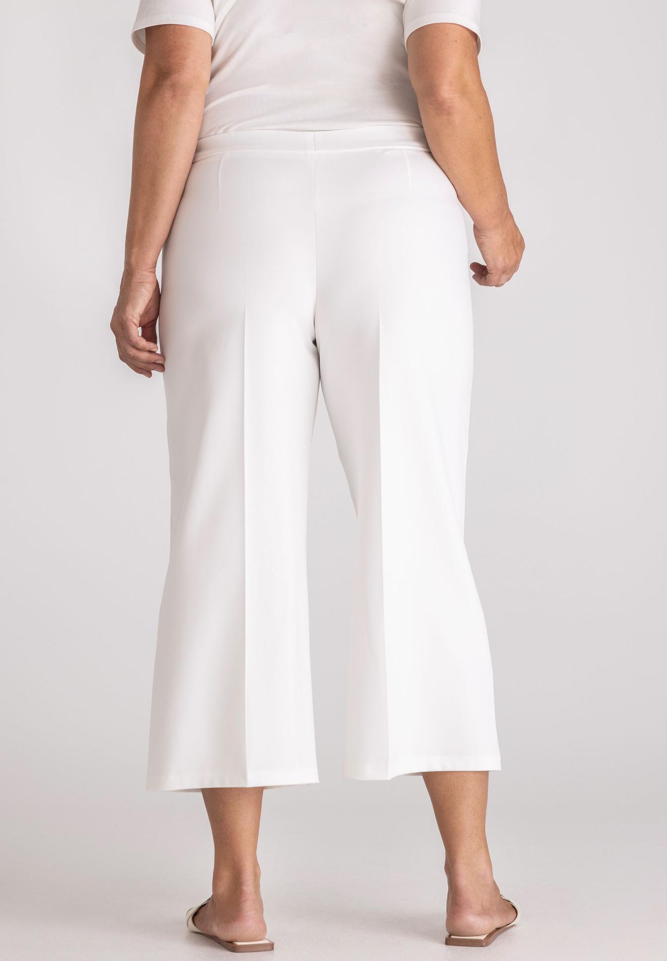 weiße hose, Crop Flared Pants, breiter Bund, glatt, knöchellang, Hose, Weite, Weiß, Crop, günstig, Hose, Weiß, Culotte, Weites Bein, Midilänge, white, pants, culottes, weitehose, mid-rise, weiß, weite beinweite, Culotte, Hose, ohne Muster