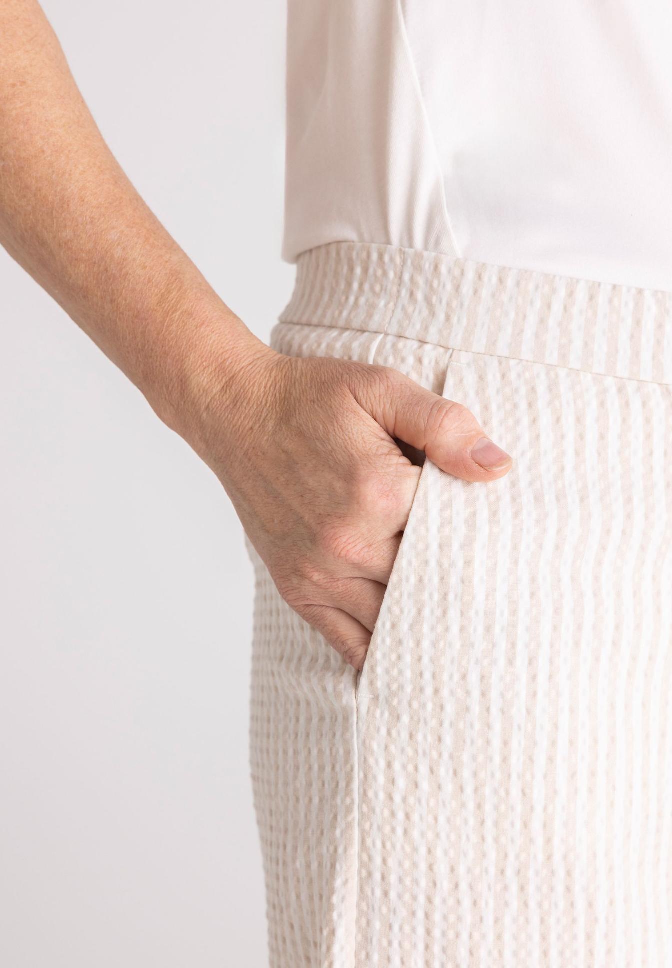 Kordelzug, Taschen, Beige, Streifen, Hose