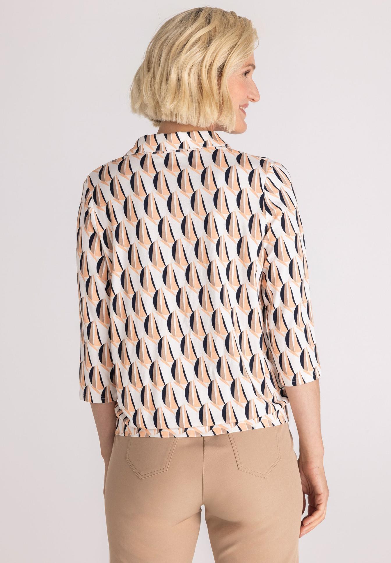 Geometric pattern, Bluse, Kurzarm, Beige Schwarz?, Muster, Bluse, Druck, Geometrischer Muster, 3/4-Ärmel, Beige, Kragen, Bluse, Geometrischer Druck, Langarm, Rückansicht, Beige