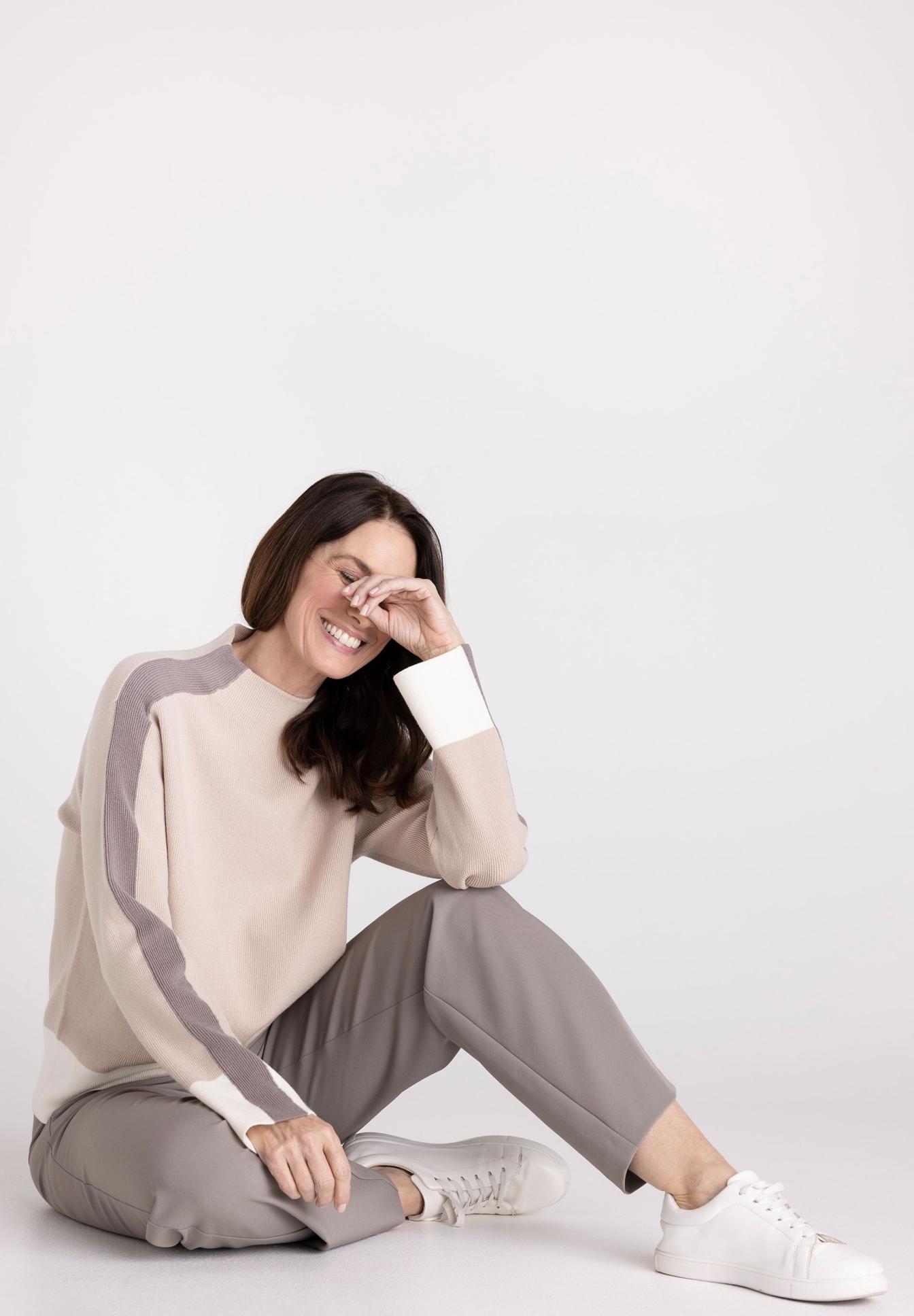 Pullover, Sweater, Langarm, Nudefarben, Stretchjacke, Pullover, Farbblock, Beige, Creme, Alltagskleidung