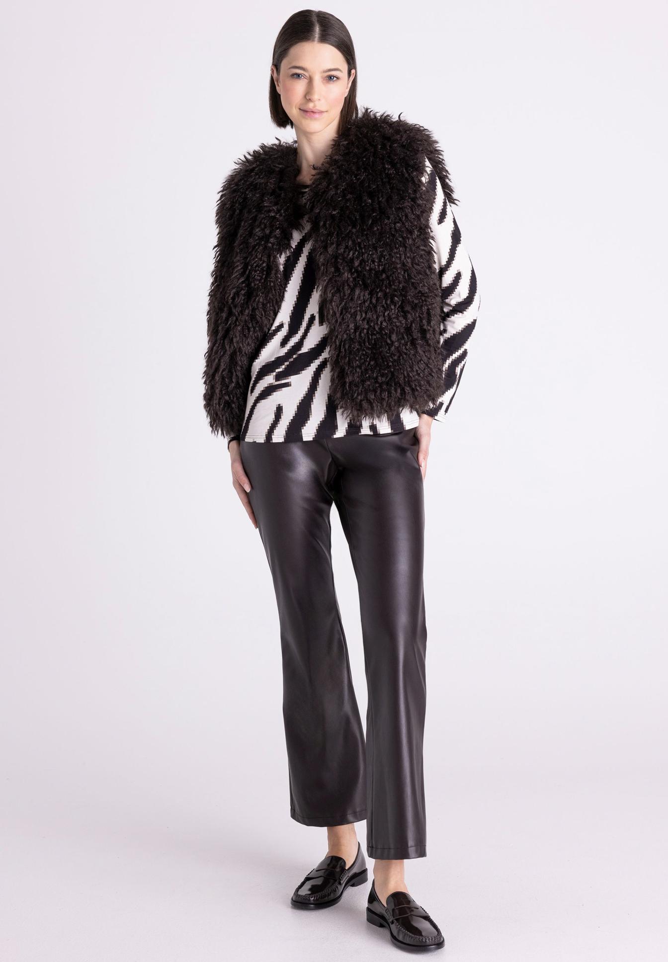 Weste, Fellweste, Zebra Muster, Schwarz-Weiß, Mantelalternative, weste, samtwolle, faux fur, schwarz, zebra muster, Faux fur vest, Zebra print, Schwarz-Weiß, Textured vest, Outerwear, Weste, Fellweste, Zebra-Muster, Schwarz-Weiß, Lederhose