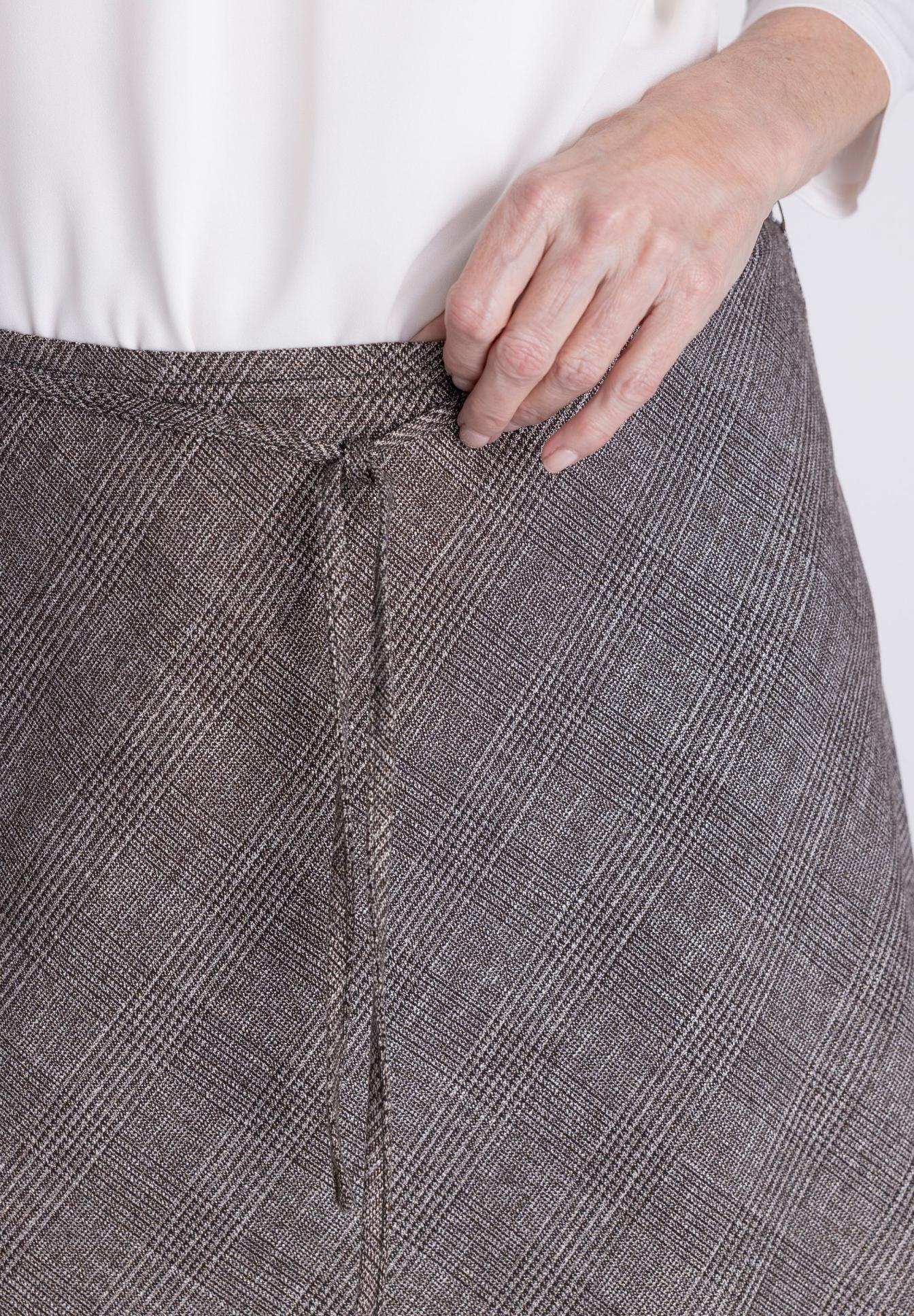 Hose, Wollstoff, Hahnentritt, Gürtelbund, Reißverschluss, Wollrock, Twill, Hahnentrittmuster, Grau, Knie-Rock