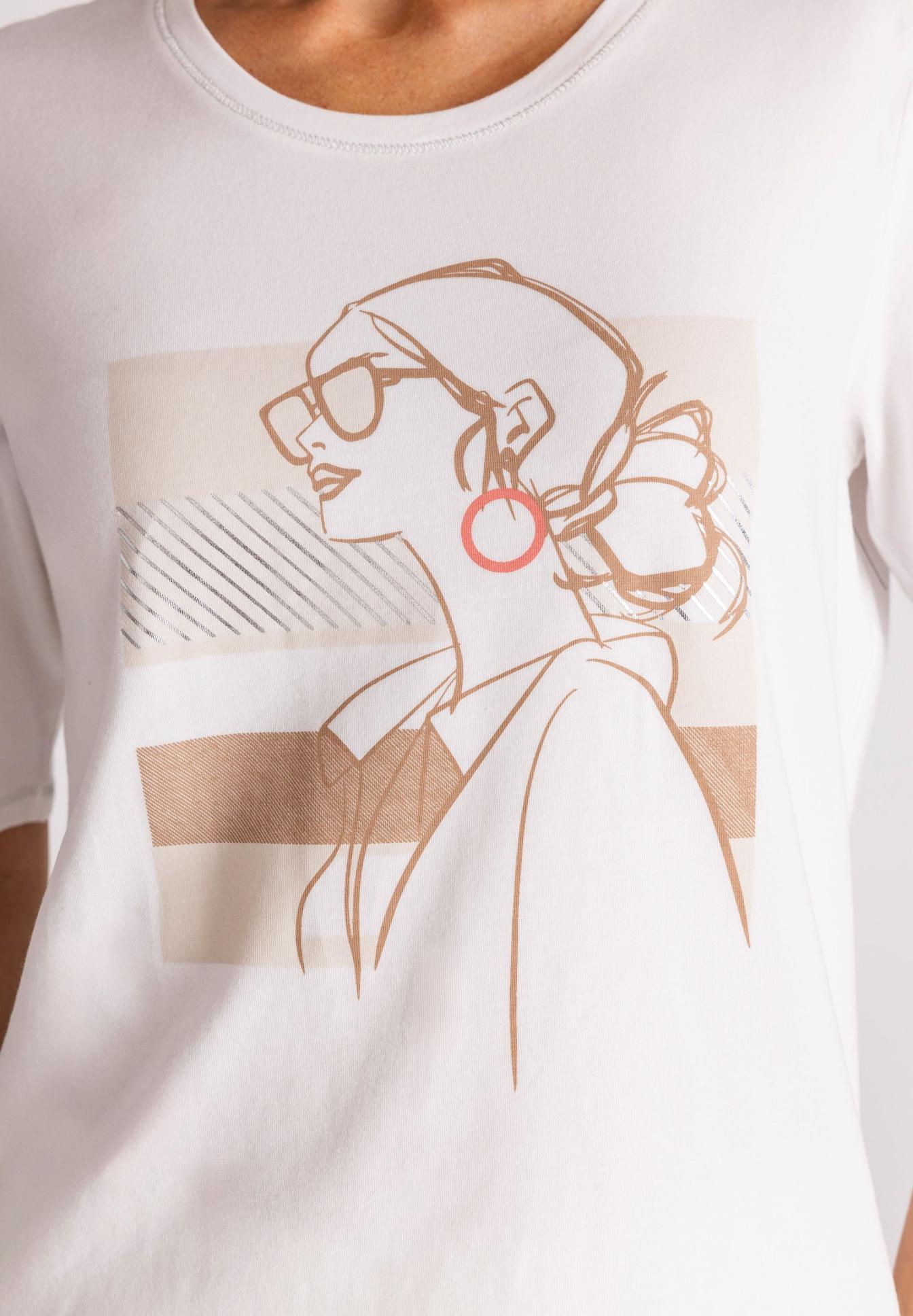 T-Shirt, Graphic, Print, Pillbox scarf, Large hoop earring, T-Shirt, Dessin, Vorne Druck, Sommerfarben, Hemd, T-Shirt, Graphic, Sommer, Hemd, Print