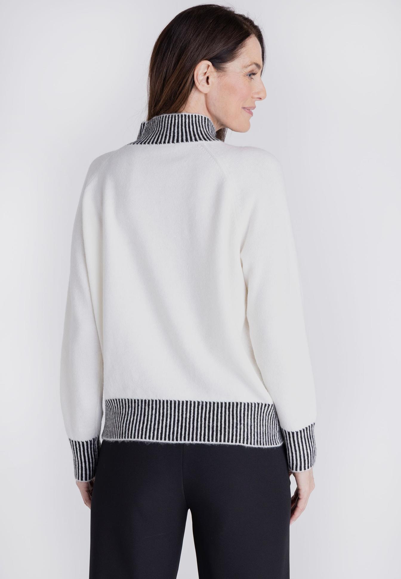 Damenpullover, Stehkragen, weiß, schwarz-weiß gestreift, Strickpullover