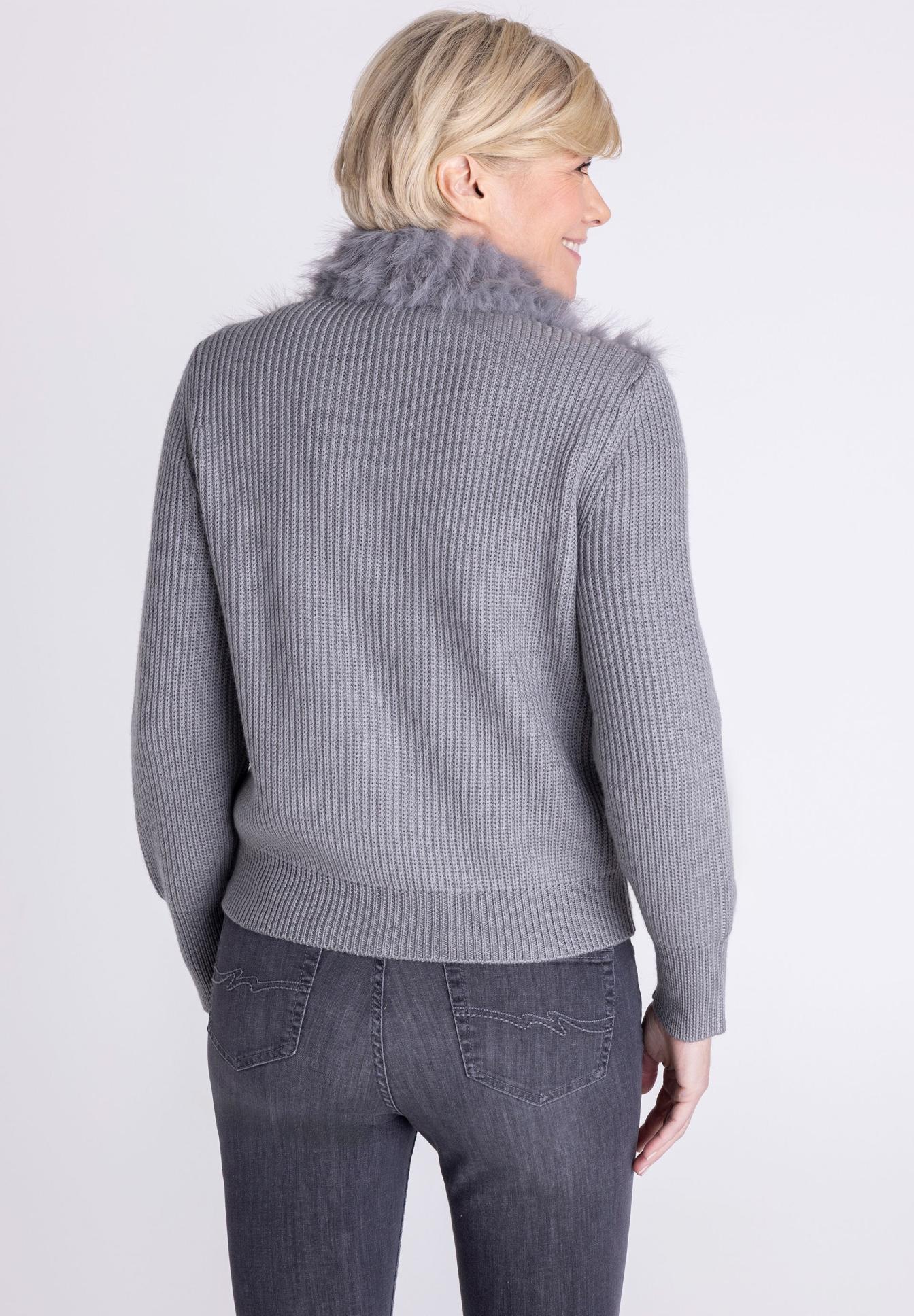 Grau, Kunstpelz, Strickjacke, Rückenansicht, Pullover, grau, Knit, Pullover, Faux fur, Cardigan
