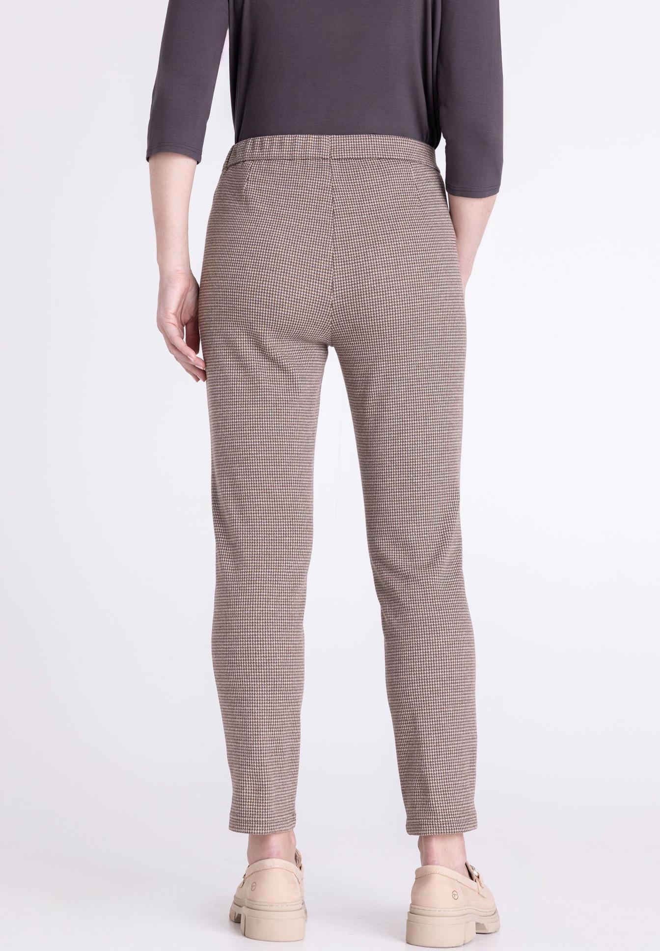 Hose, Hahnentritt, Kariert, Beige, Mid-Rise