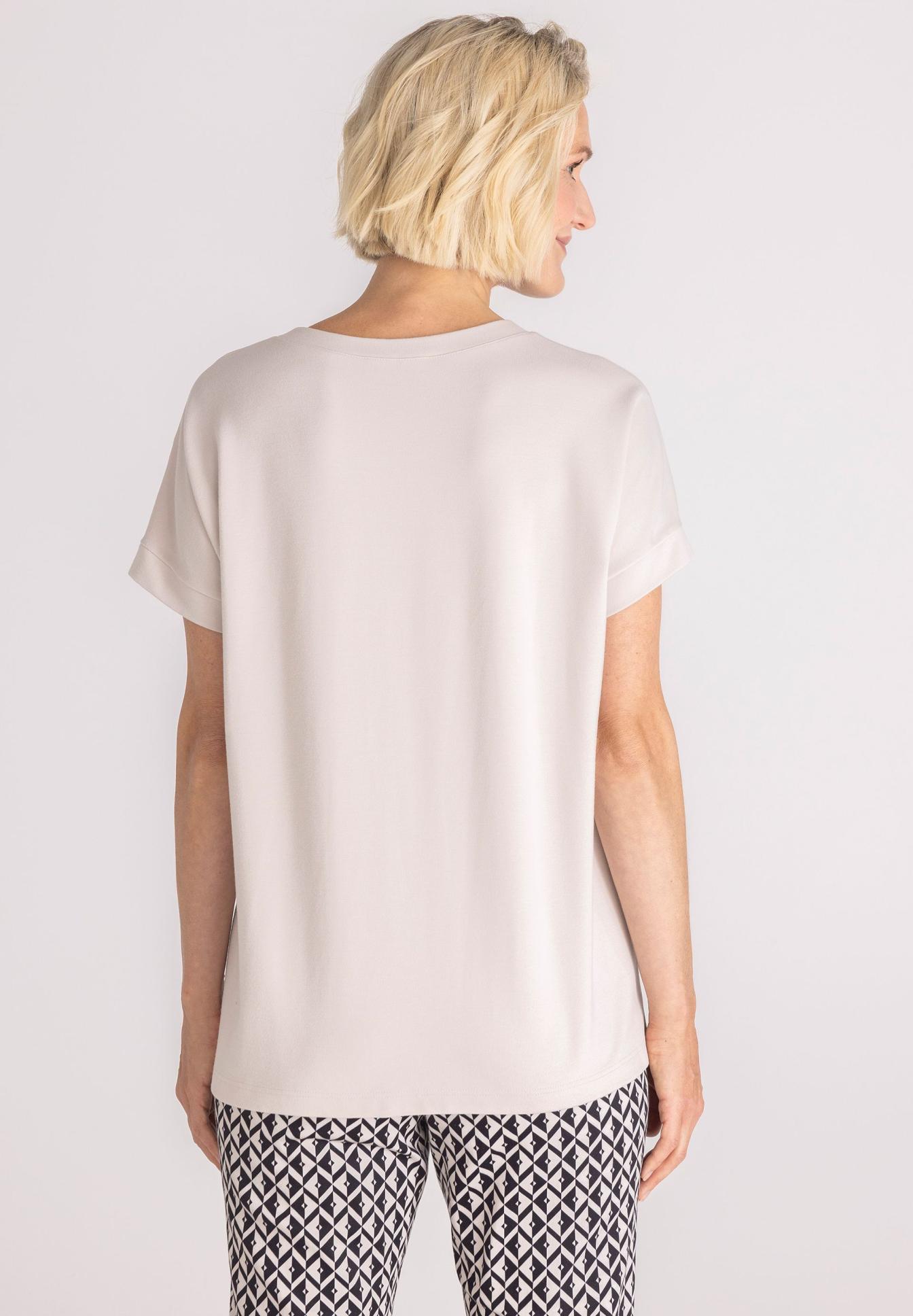 T-Shirt, Kurzarm, Beige, Rückansicht, Gleiche Farbe, T-Shirt, Kurzarm, Hemdchen, Rundhals, unifarben, Tee, T-Shirt, Kurzarm, weiß, lockere Passform, t-shirt, short-sleeve, beige, round neck, solid, Kurzarmshirt, Weiß, Rundhals, Casual, T-Shirt