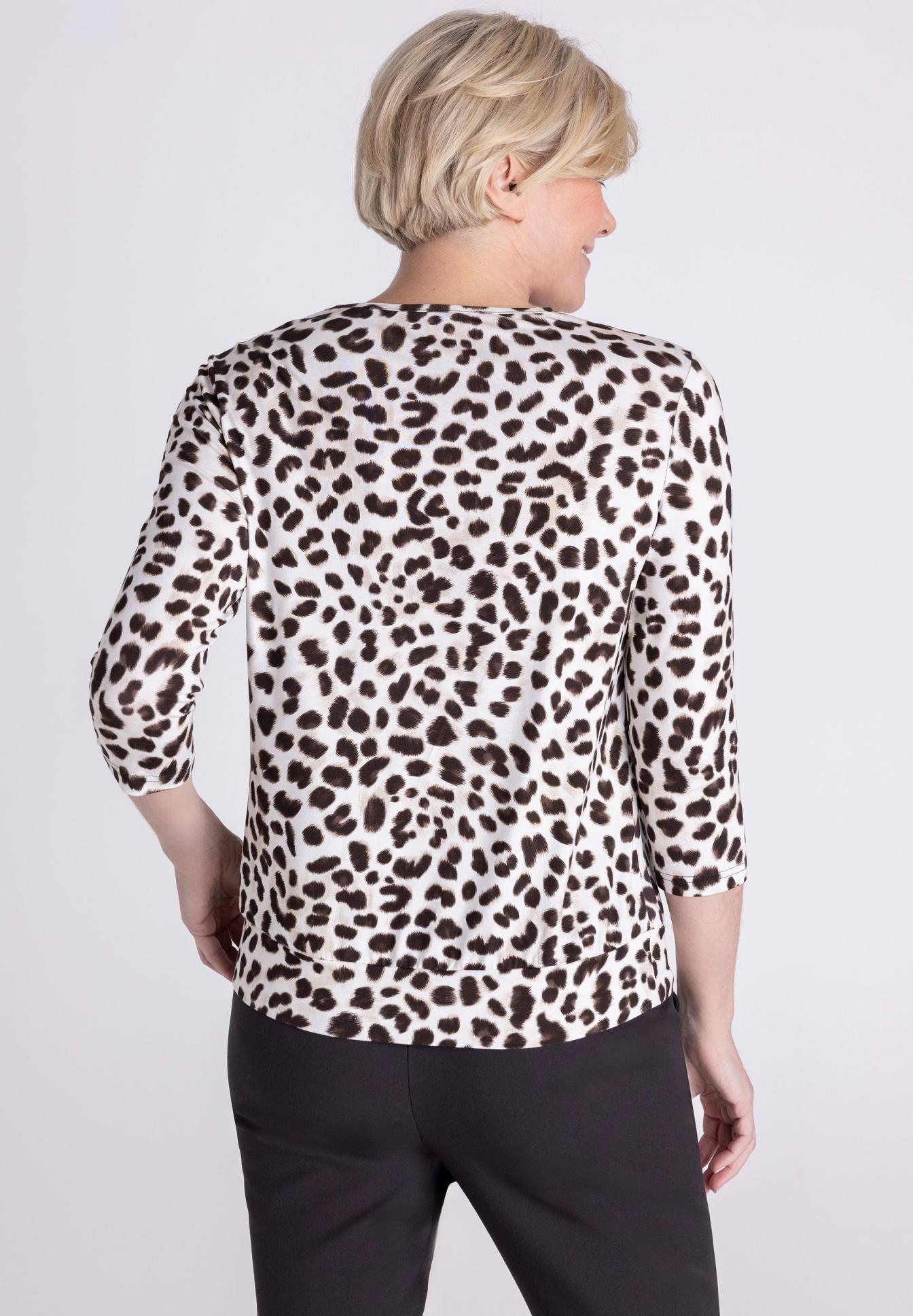 Leopardenmuster, Pullover, 3/4-Ärmel, Weiß-schwarz, Kasmuster, Leopardenmuster, Top, Druck, 3/4-Arm, weiblich, Leopardendruck, Langarm-Shirt, Weiß-schwarz, Kunstfell-Look, Top-Back