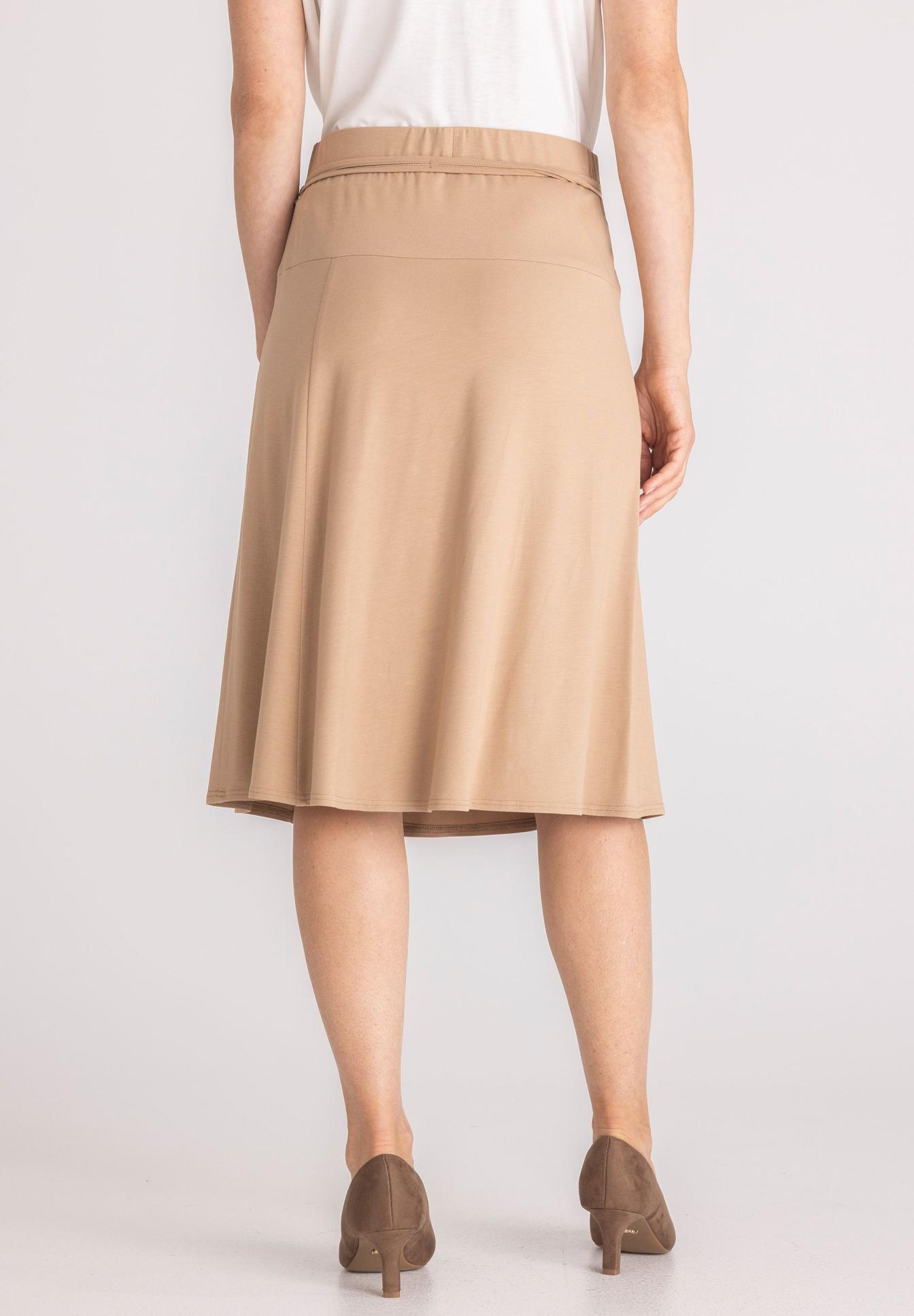 beigeer Rock, knielang, A-Linienrock, mid-rise, weiches Material, Röcke, Taillierter Rock, Beige Farbe, Midir Länge, Elastischer Bund, rock, midirock, beige, taillierter-rock, weiches-stoff