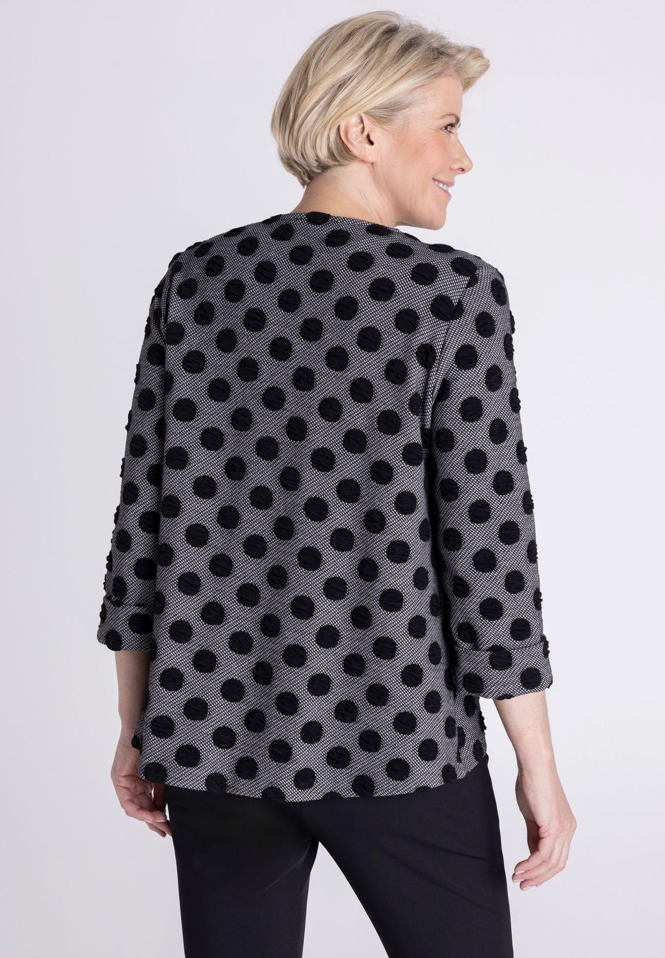 Punkte Muster, Punktedruck, Longsleeve, Oversized, Drucktop, Bluse, Polka-Dots, Punktmuster, dunkelgrau, 3/4-Arm