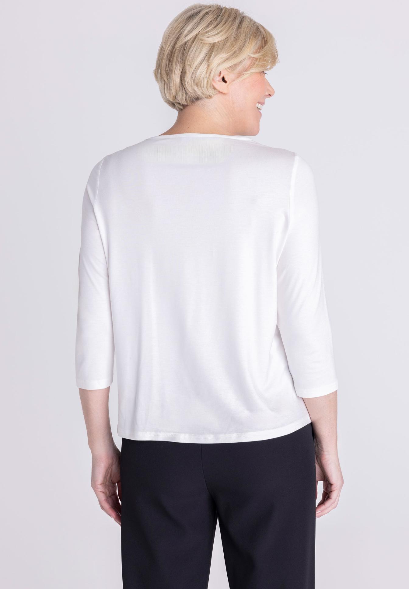 weisses Oberteil, Drei-Viertel-Ärmel, Kleidung, Rückansicht, Oberkörper, weisses shirt, weibliche bluse, langarmshirt, kassische oberbekleidung, damenoberteil