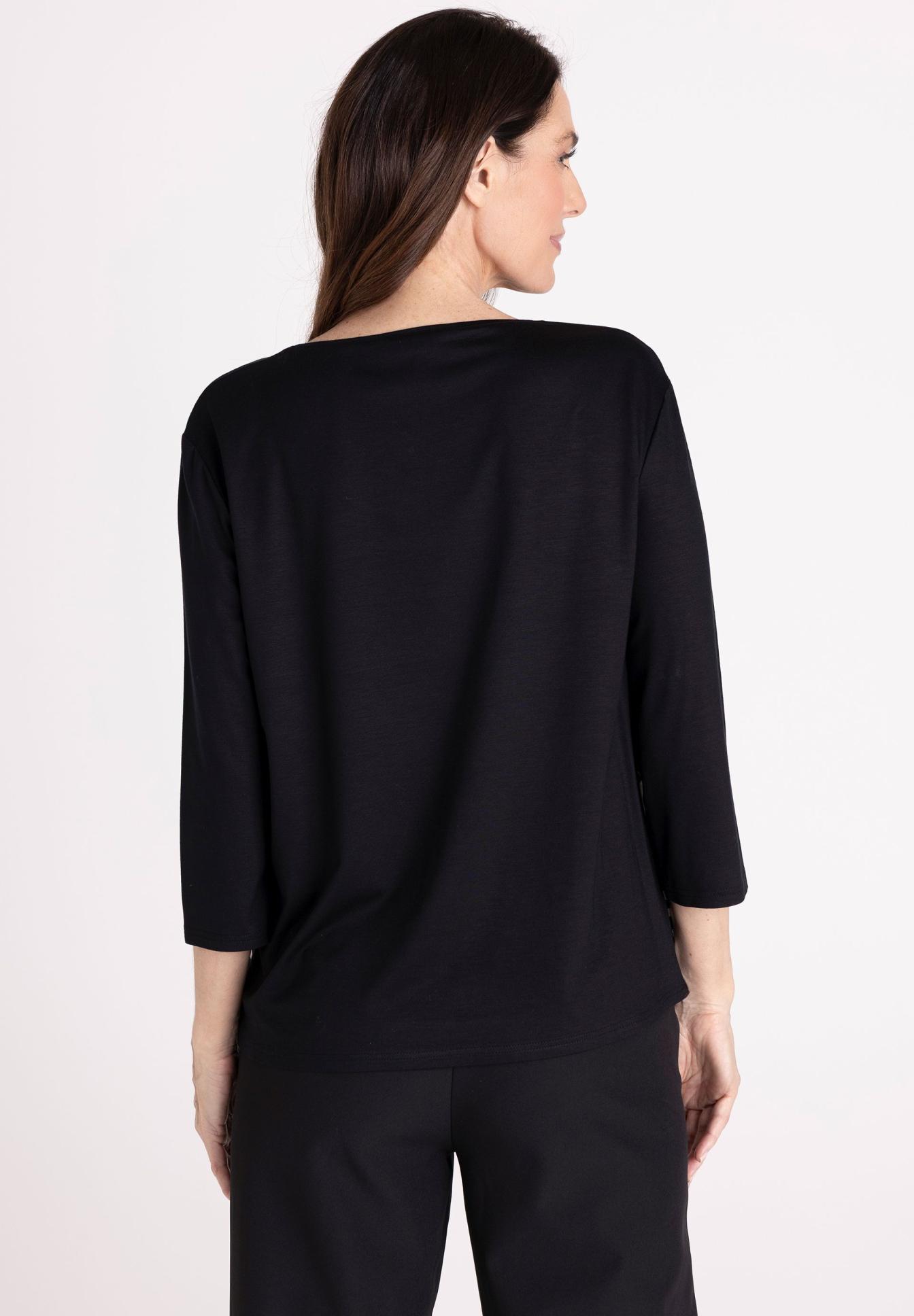 blouse, langarm, schwarz, Rückenansicht, einfarbig, schwarz, Top, Langarm, Runderhals, uni