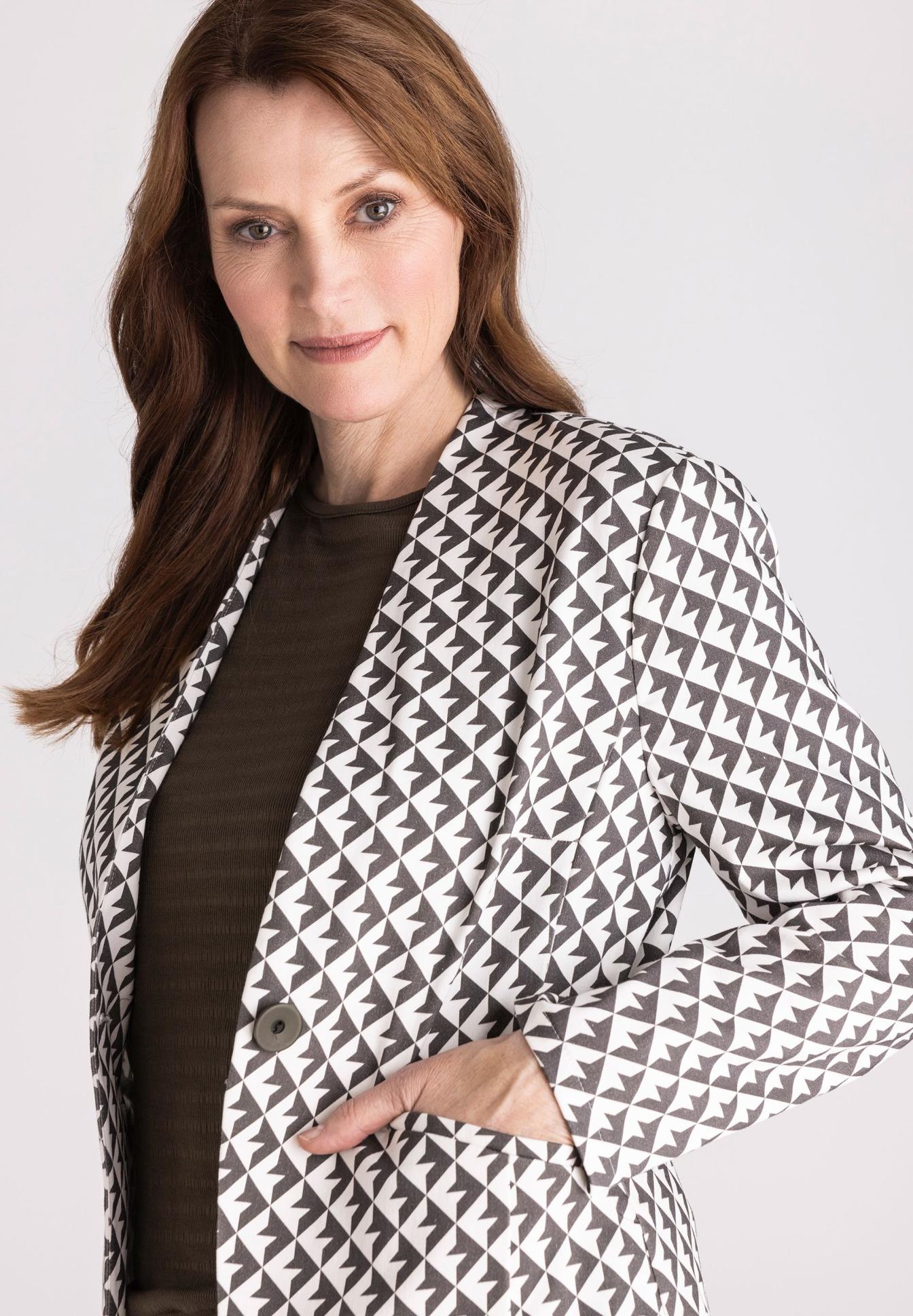 geometrischer muster, Blazer, Jacke, kariertes muster, Langarm