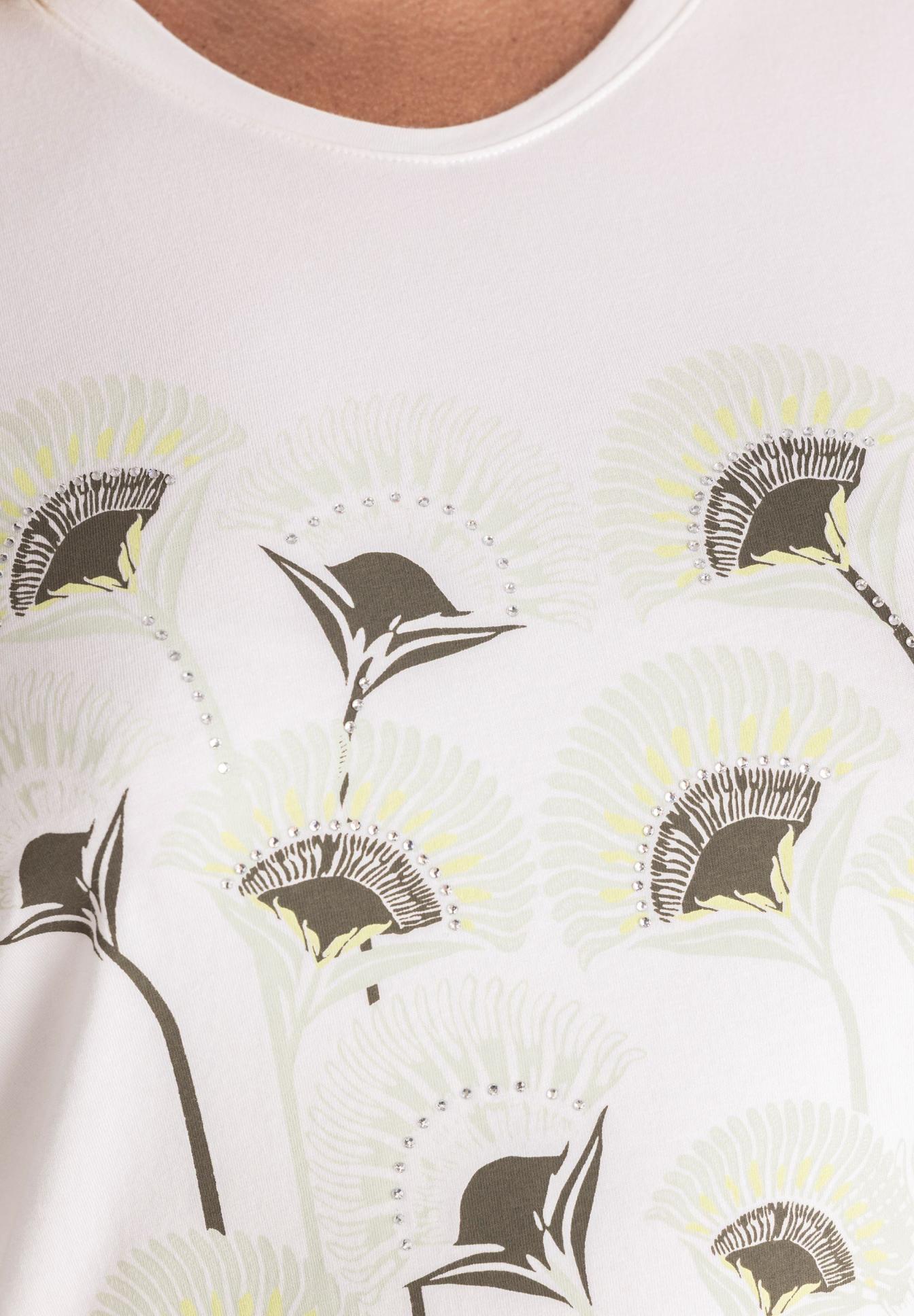 T-Shirt, Weiß, Blumenmuster, Rundhalsausschnitt, Druck/Print