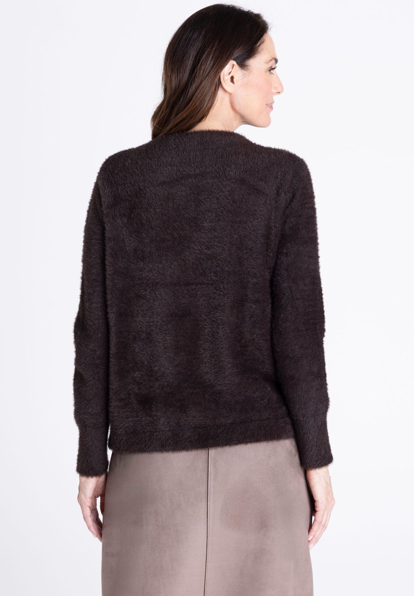 Strickjacke, flauschig, dunkelbraun, Langarm, kuschelweich