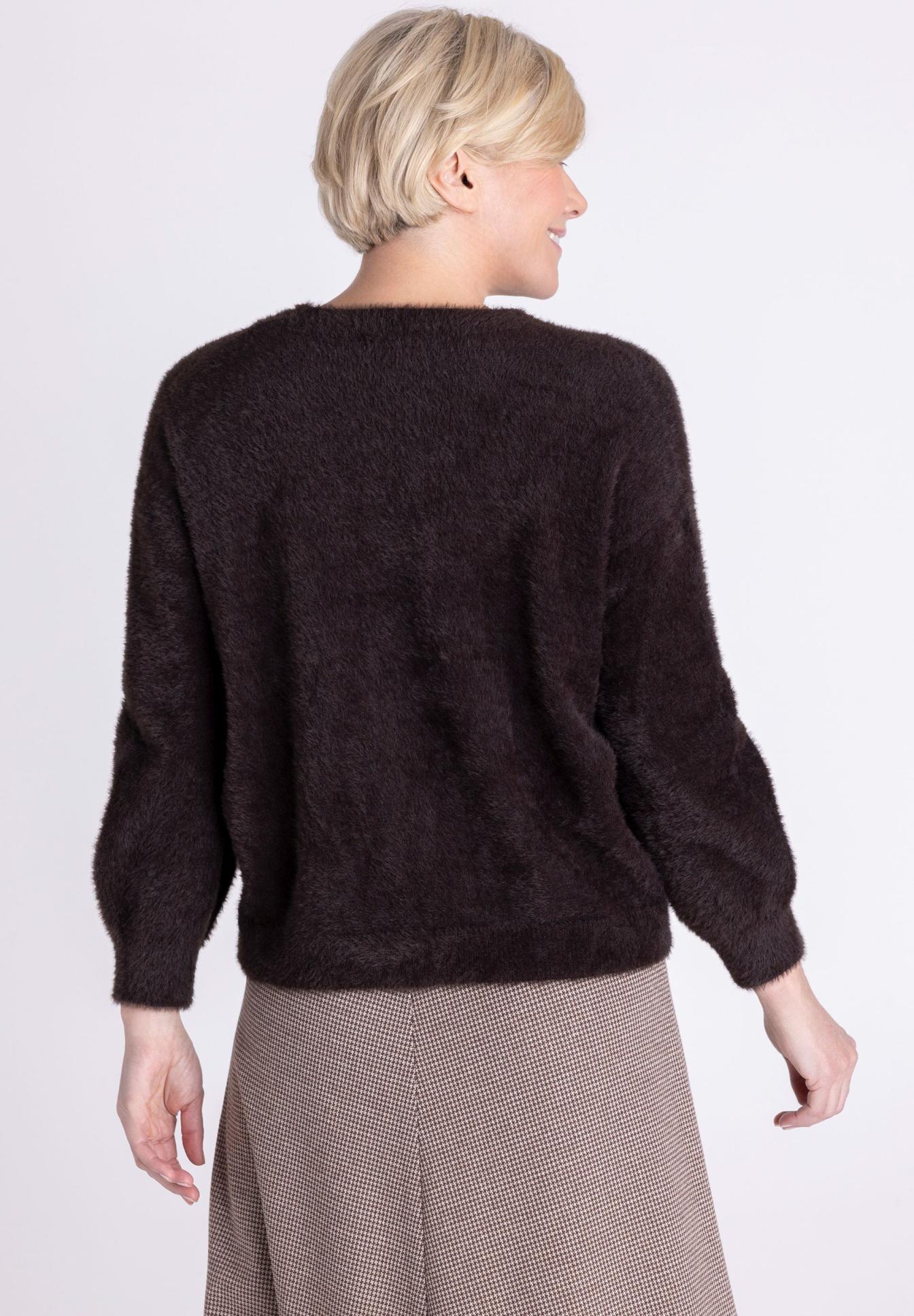 Strickpullover, Bobbelstrick, dunkelbraun, Langarm, Kuschelmaterial