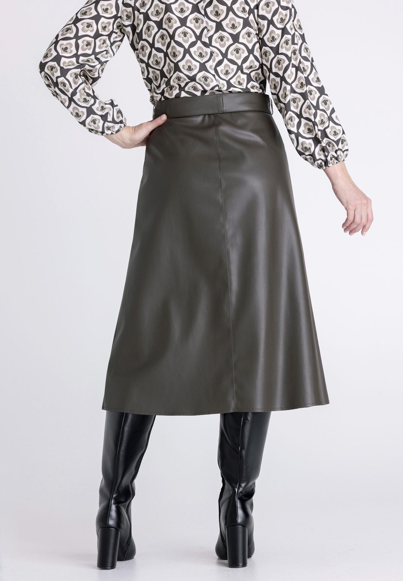 lederoptik, midiklep, rock, knielang, stiefel, lederrock, midikleid, ovale muster, knielang, stiefel