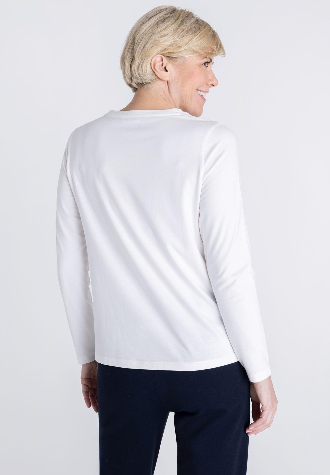 Weißes Langarmshirt, Longsleeve, Kleidung, Oberteil, Basic-Top, langarmshirt, weiß, unifarben, longsleeve, oberteil, Langarmshirt, Weiß, Kleidung, Oberteil, Rückansicht, Langarmshirt, weißes Oberteil, Baumwolle, Rückenansicht, einfache Passform