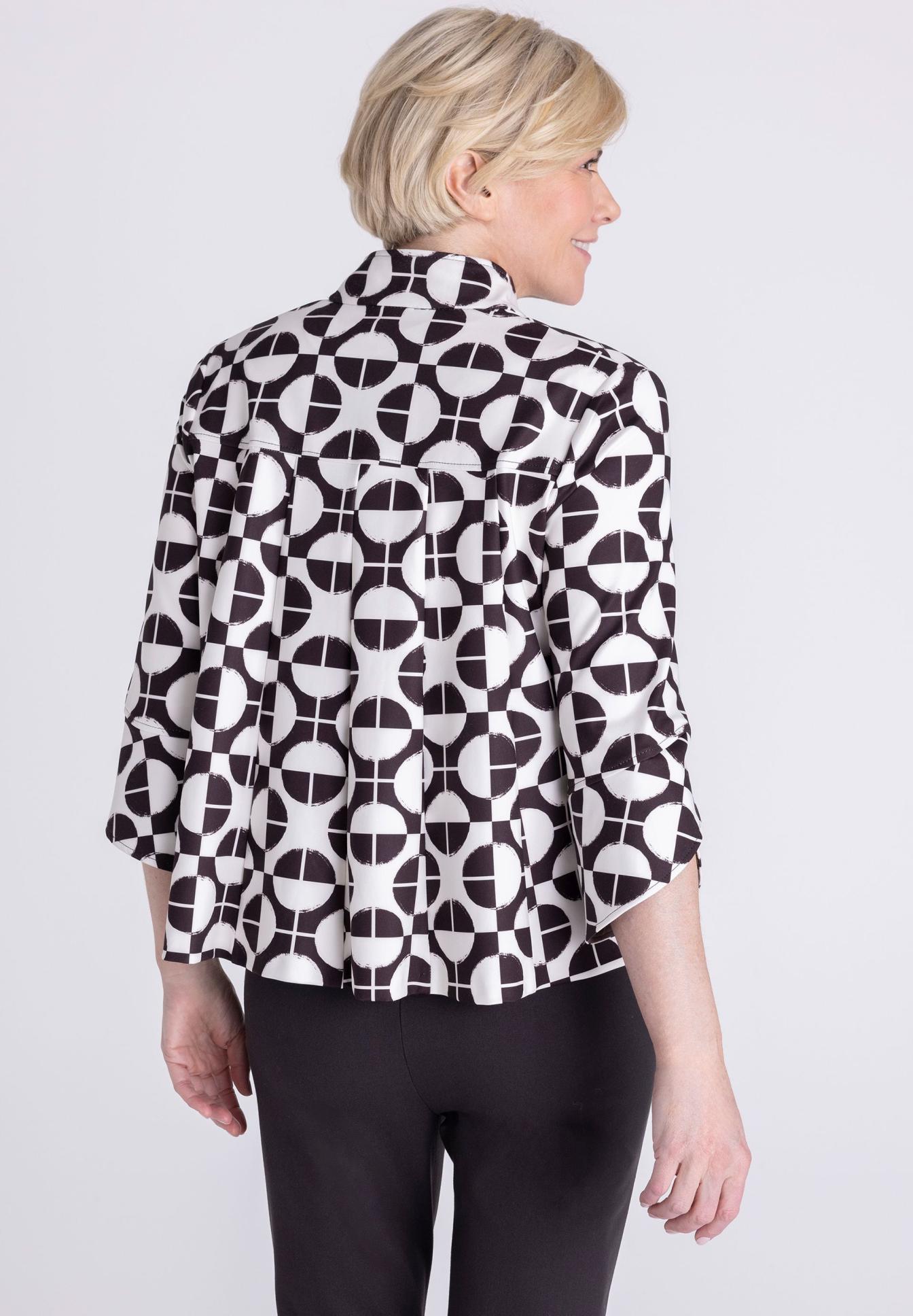 Blazer, Musterjacke, Geometrischer Druck, Langarm, Schwarz-Weiß