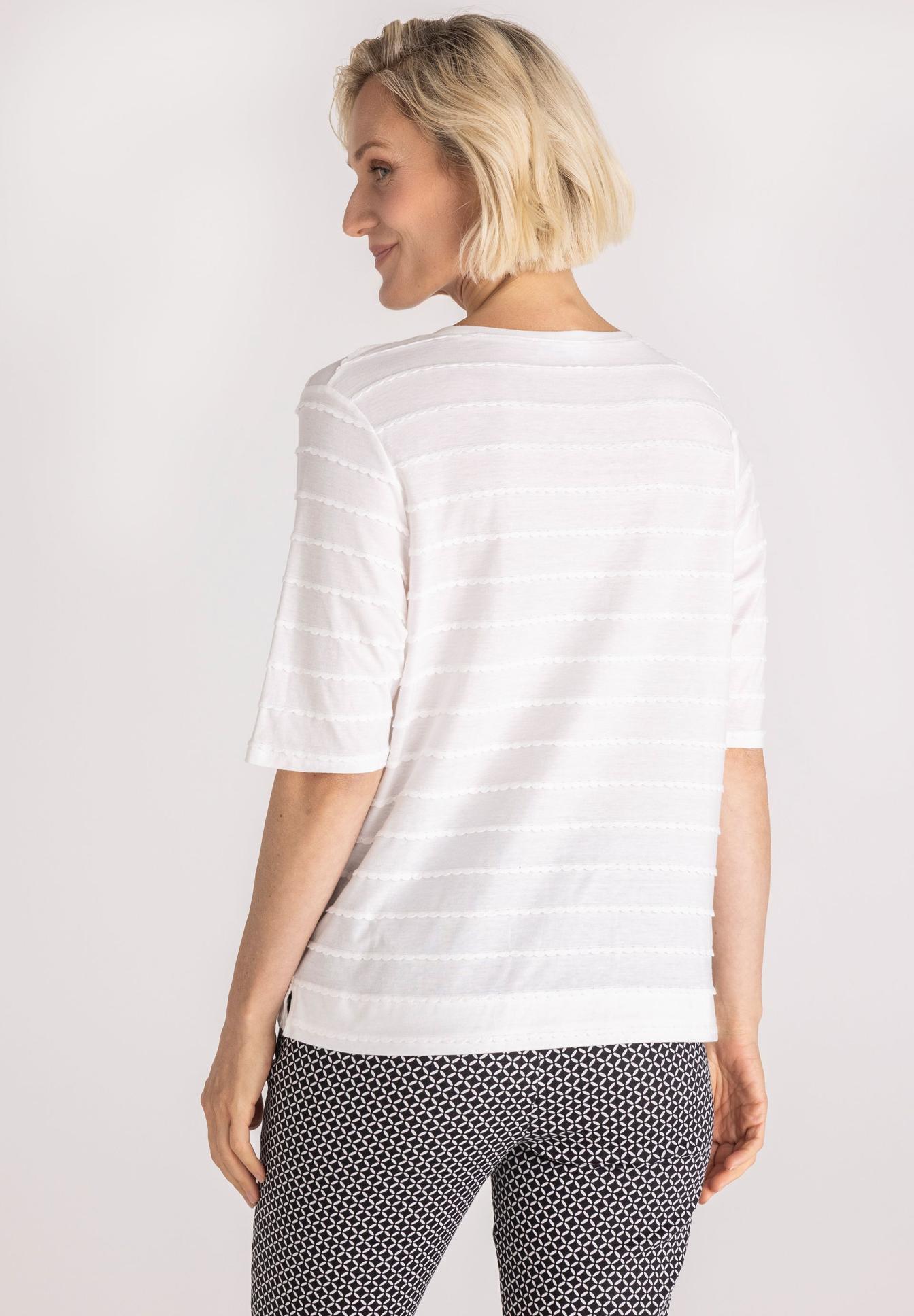 T-Shirt, Rückenansicht, Breiter Streifen, Kurzarm, Weiß, weiß, T-Shirt, gestreift, kurzarm, lose Passform, T-Shirt, Kurzarm, Weiß, Gestreift, Strickstruktur, T-Shirt, Kurze Ärmel, Weiß, Gestreift, Loungewear, T-Shirt, Karo, Weiß, Kurzarm, Oberteil