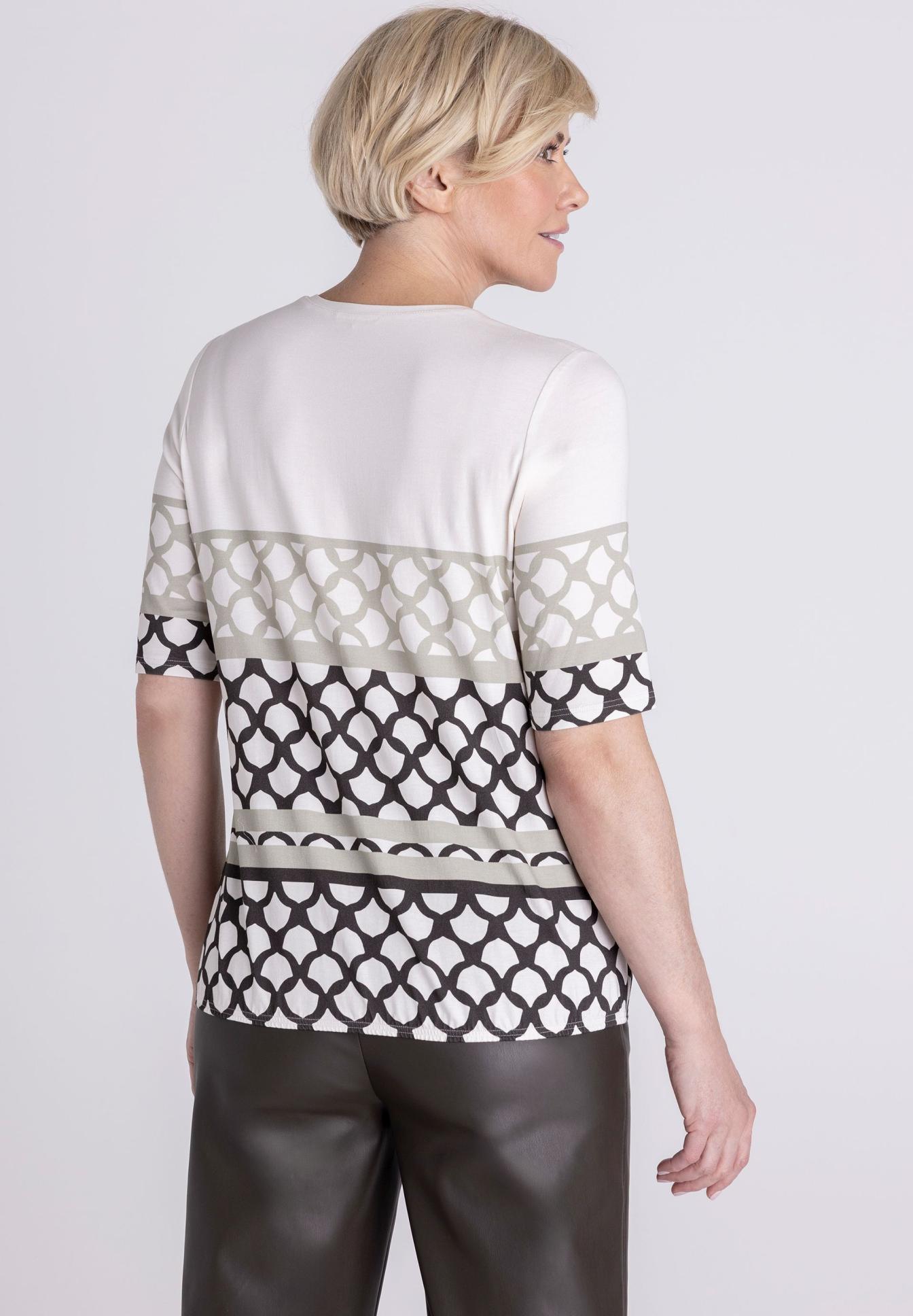 Top, Kurze Ärmel, Gemustertes Strickshirt, Beige Schwarz, Lockere Passform
