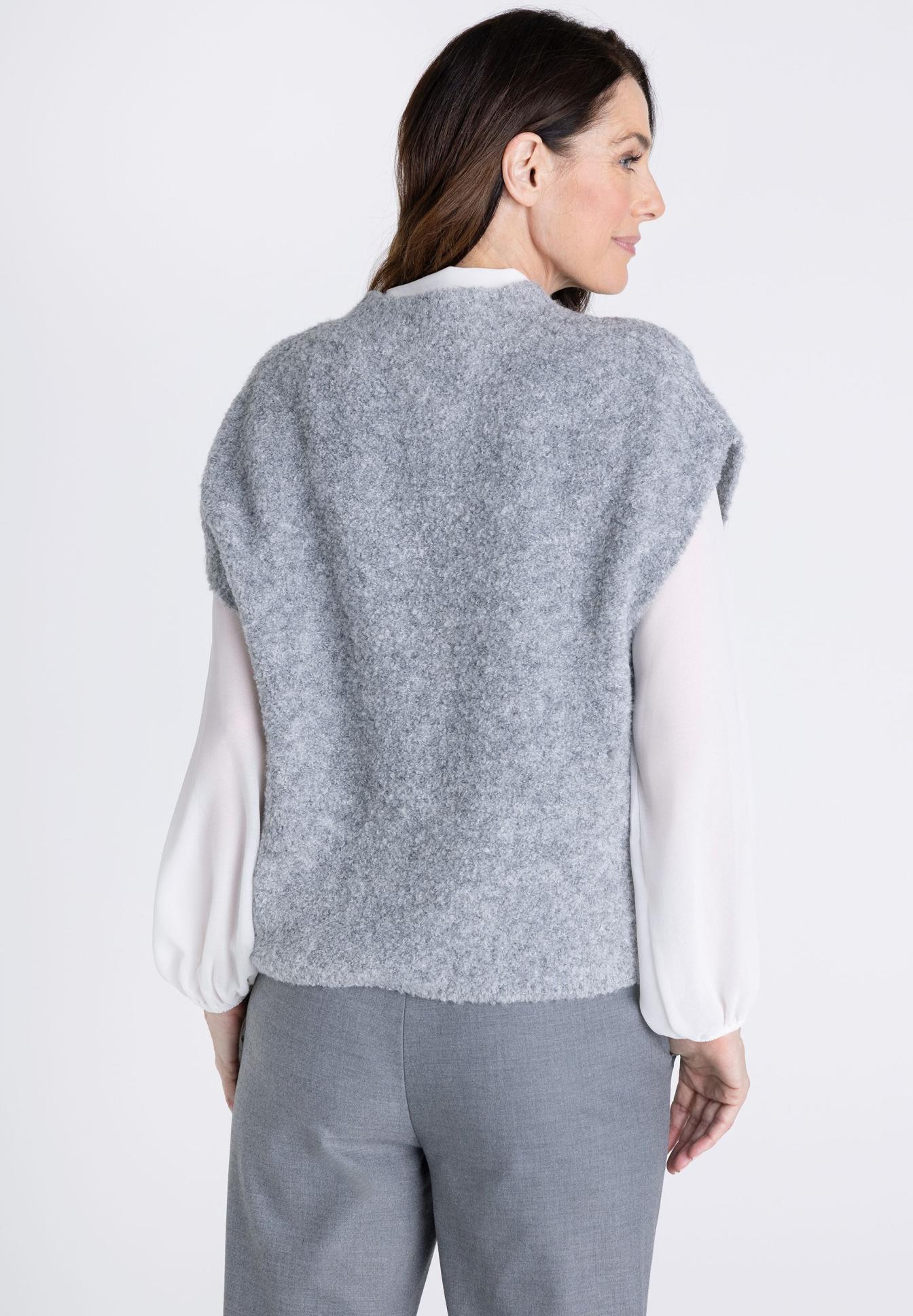 Grau Weste, Strickweste, Gepuffte Weste, Weste Fleece, Oversize Weste, Weste, Grau, Felloptik, Strickweste, Ärmellose Weste