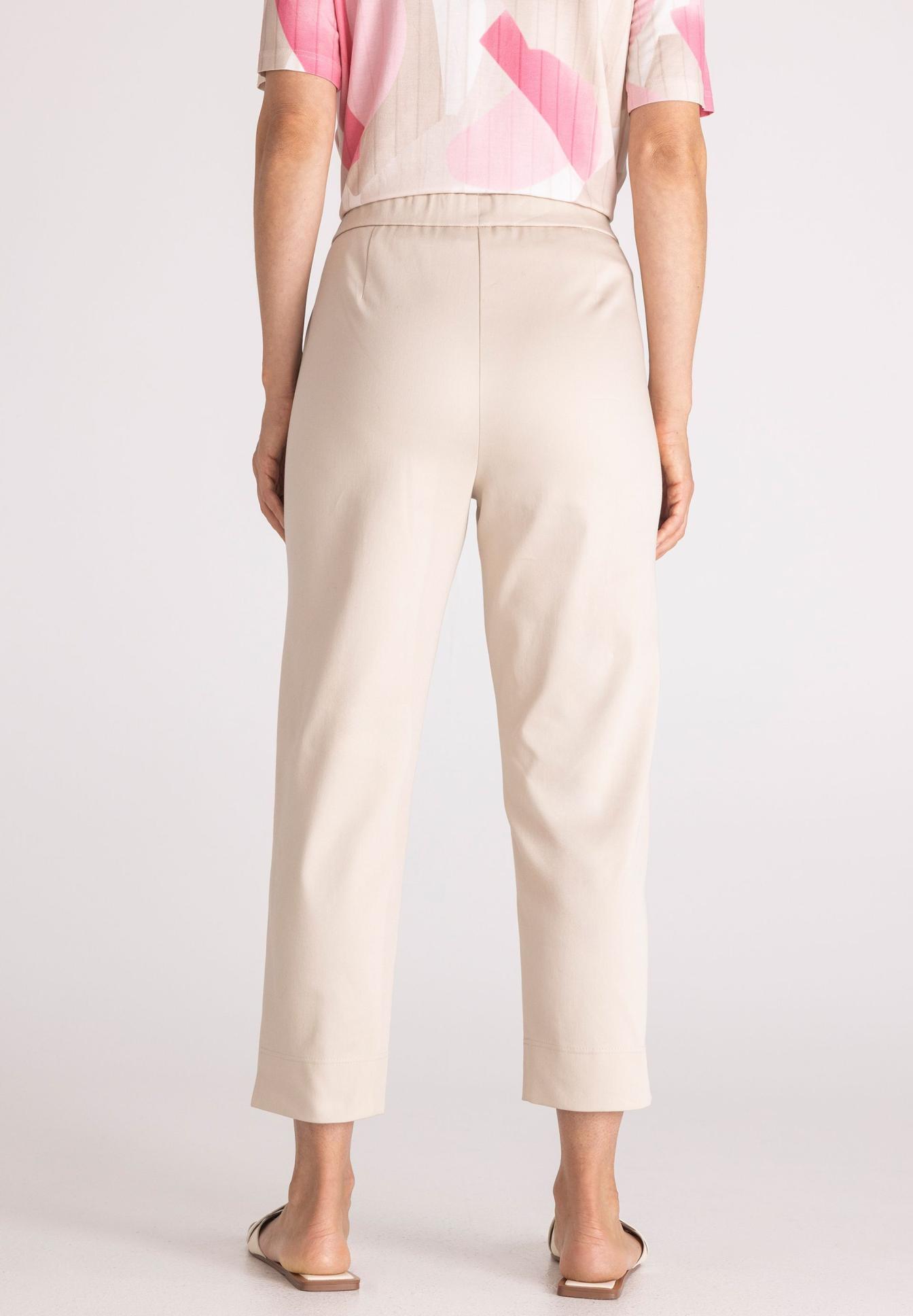 beige pants, ankle length, back view, trousers, crepe fabric