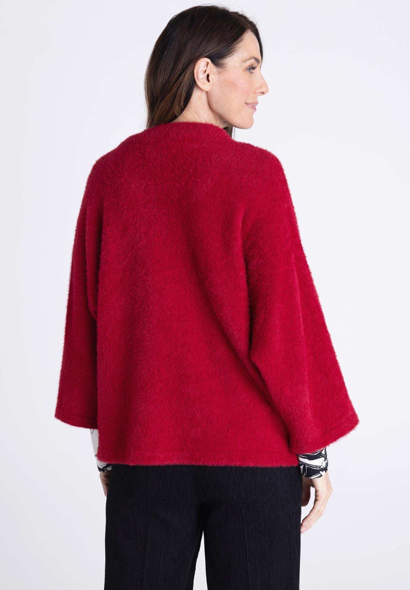 Damenjacke, Rot, Flauschige Oberfläche, Weite Ärmel