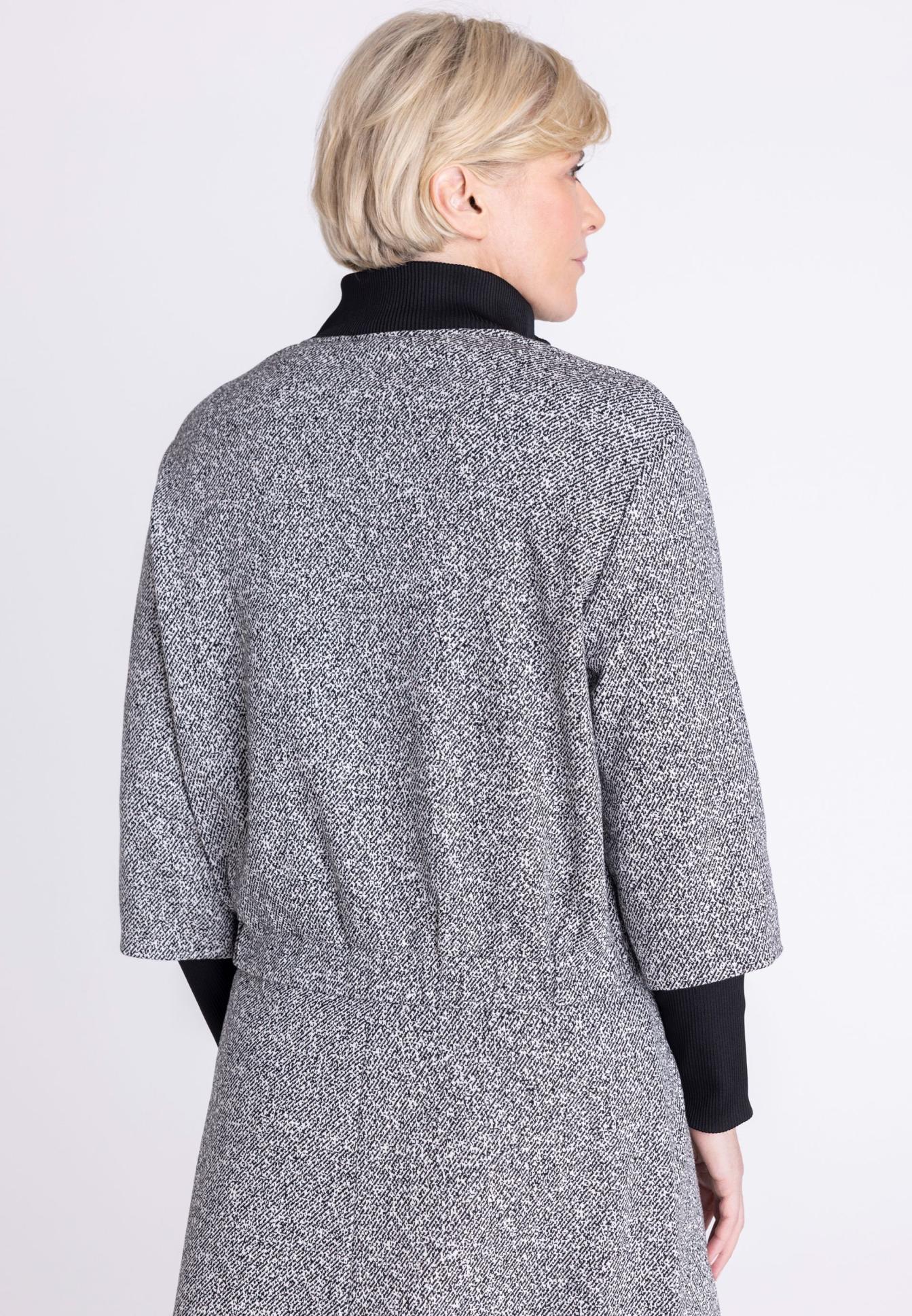 Mantel aus Wolle, Grau, Texturiert, Dreiviertel-Ärmel, Kragen, Mantel, Grau, Tweed, Deckmantel, Langer Arm