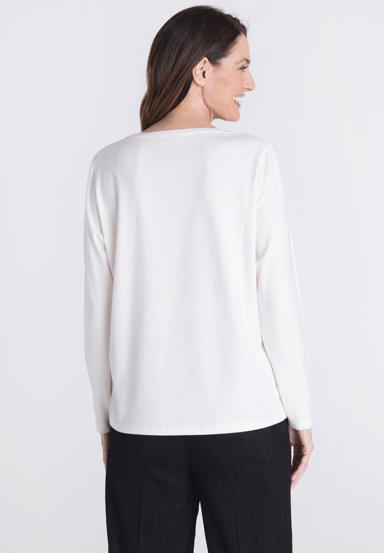 Langarmshirt, Damenoberteil, Weiß, Rundhalsausschnitt