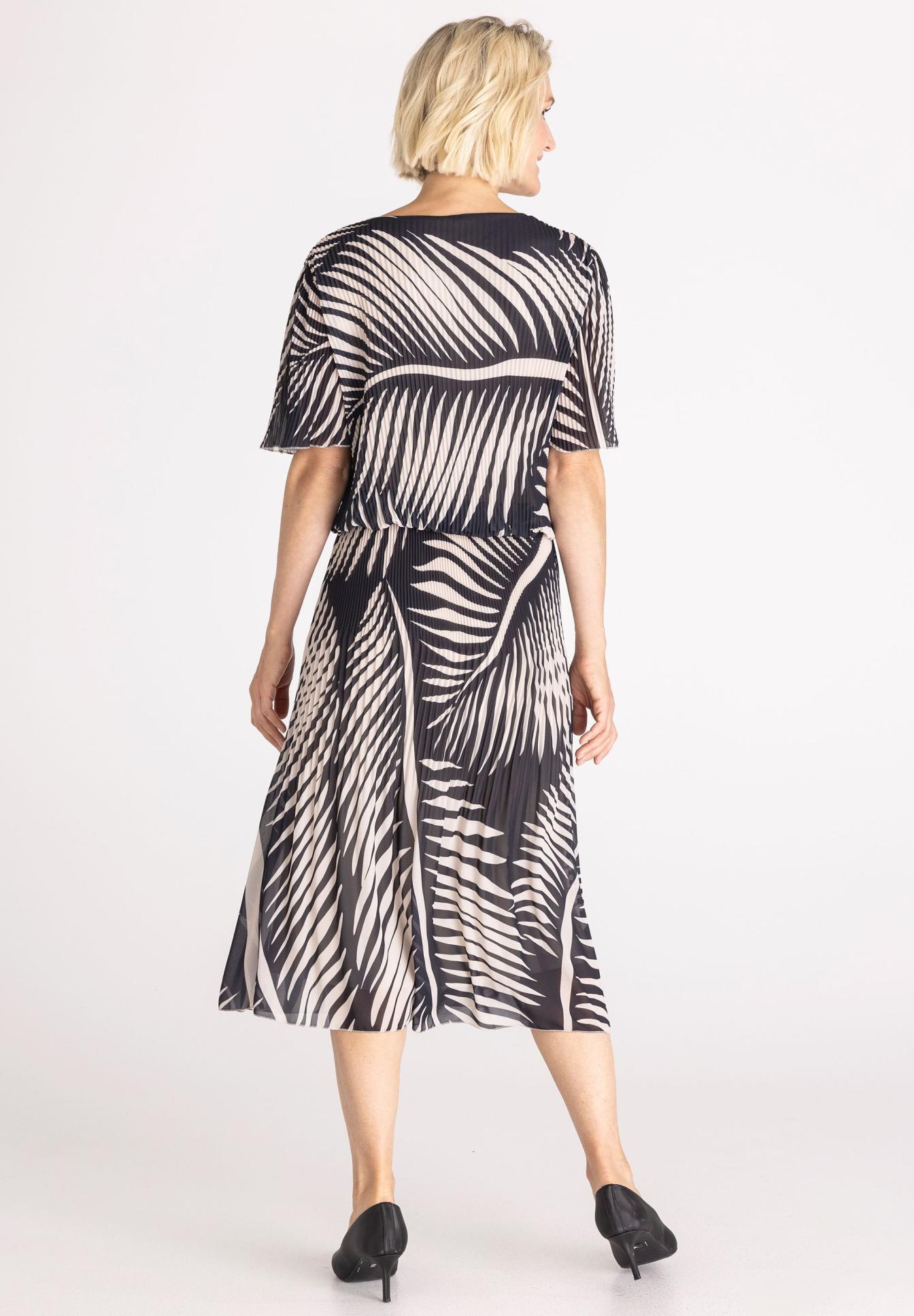 Kleid, Kleidungsstoff, Druck, Muster, Midi-Länge, dress, mid-length, sleeve, abstract pattern, black white, Düsteres Muster, Kleid, Knielang, Palmblatt-Print, Kurzarm, Print, Pattern, Dress, Midi, Schwarz-weiß, Viskose, Druck, Muster, Midi-Kleid, Paar?