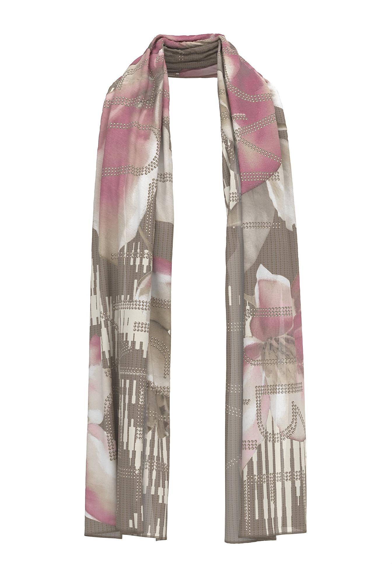 Schal, Schal mit Muster, Schal beige Rosa, lange Schal, Abschlussdetail: Muster, Schal, Schalschal, Schalstoff, Blumenmuster, Schal mit Muster
