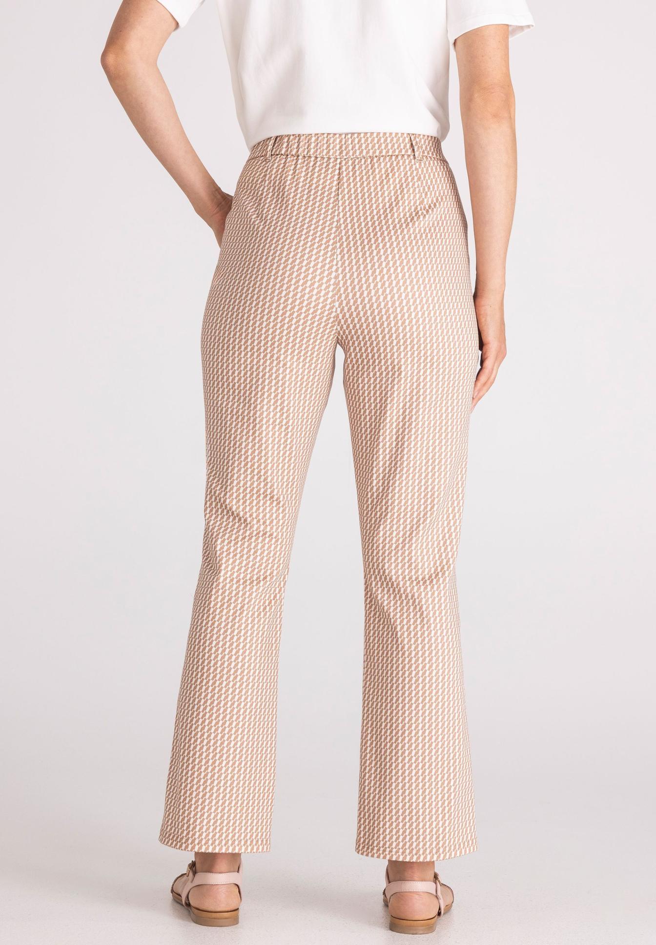 hose, Kreise, Hahnentritt, beige, wadenlang, Hose, Pants, Beige, Gemusterte Hose, Weite Passform, Hose, Hosenbein, Beige Muster, High-Waist, Gerade Passform