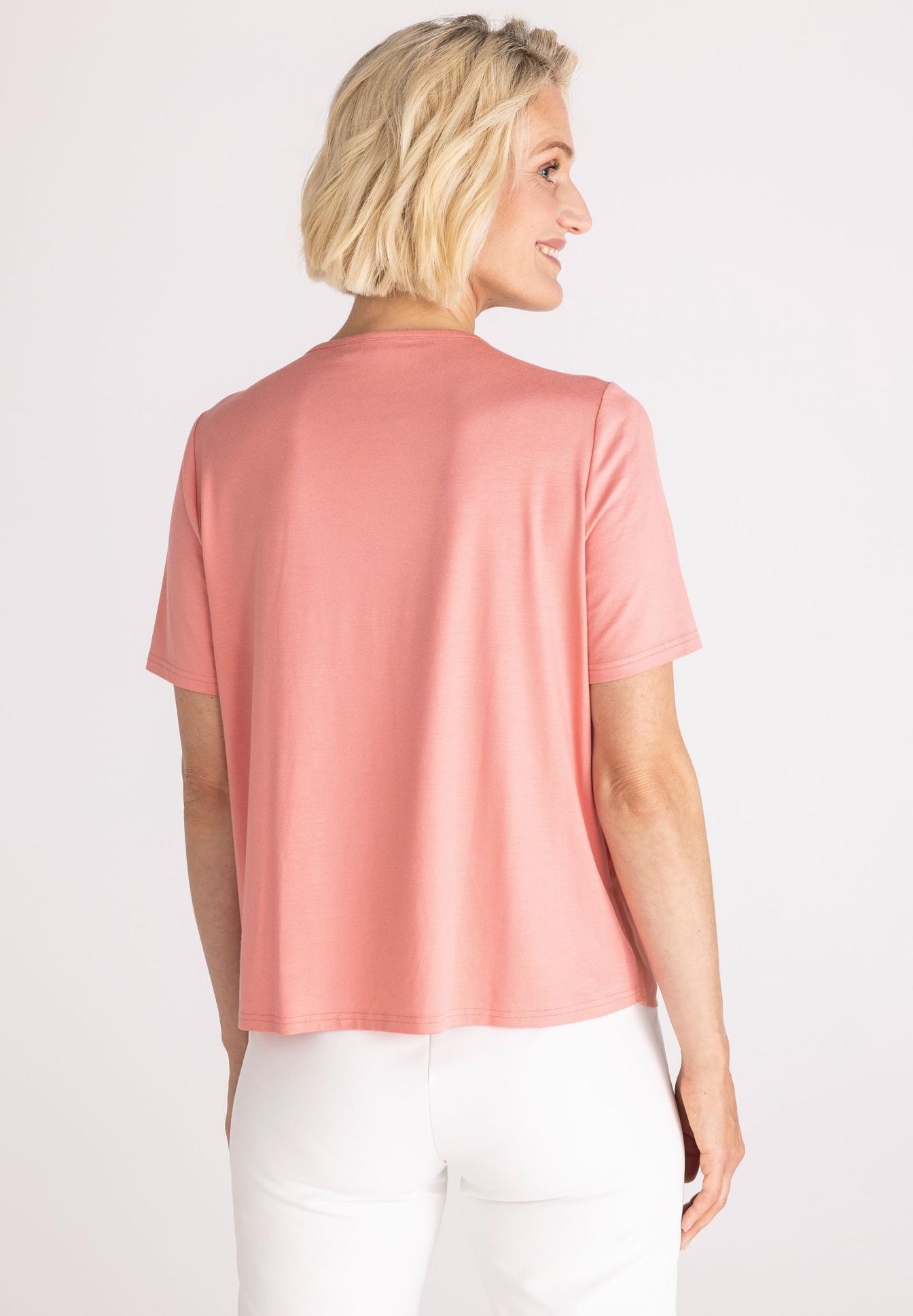 t-shirt, short-sleeve, pink, cotton, back view, T-Shirt, Rundhals, Kurzarm, Rosa, Baumwolle, T-Shirt, Rundhals, Kurzarm, Rosa, Baumwolle