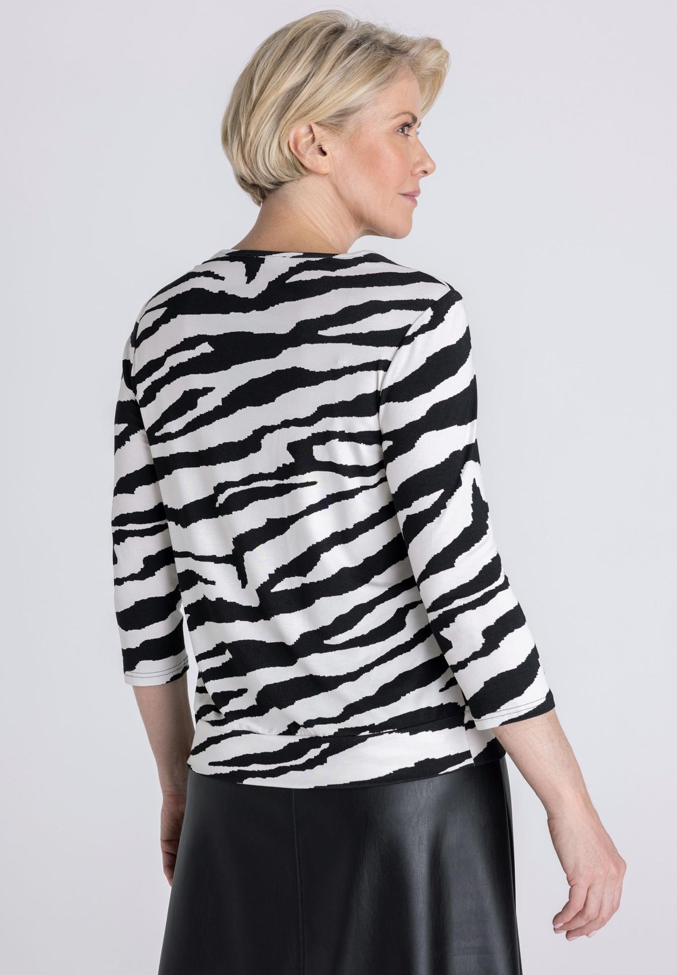  Zebra Muster,  Zebra Print,  Langarmshirt,  Schwarz-Weiß,  Pullover, Zebra Muster, Schulterfreier Schnitt, Longsleeve, Schwarz-Weiß, Kleidung, Zebra Muster, Streifendes Oberteil, 3/4-Ärmel, Weiß-Schwarz Muster, Oberteil mit Zebraprint