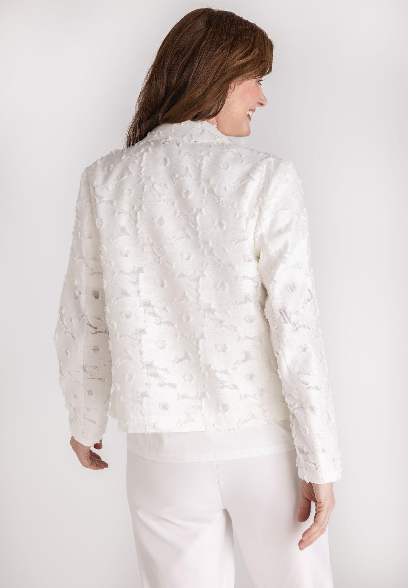 weiße Spitzenjacke, Stickerei, lange Ärmel, kurz geschnitten, Damen