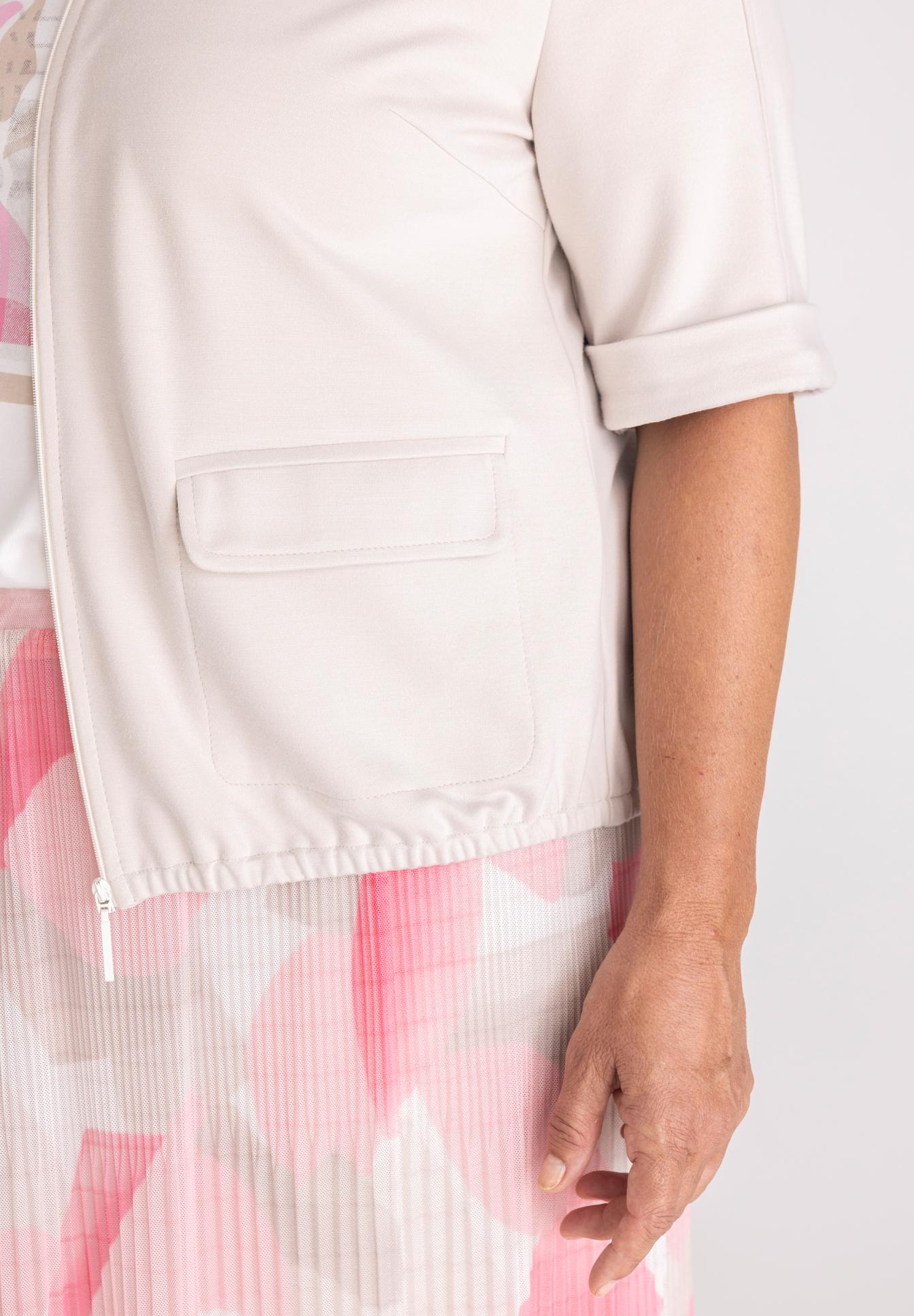 Leinenjacke, Taschen, zart rosa, kurze Ärmel, Ziernaht