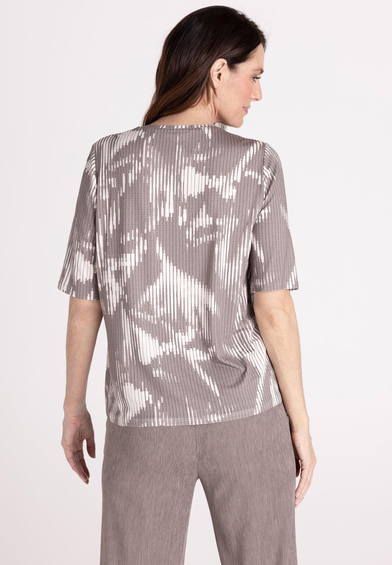 top, bluse, wildlederoptik, shirt, muster, Plexi-Shirt?, T-Shirt, Riegel-Struktur, Netz-Optik, Kurzarm