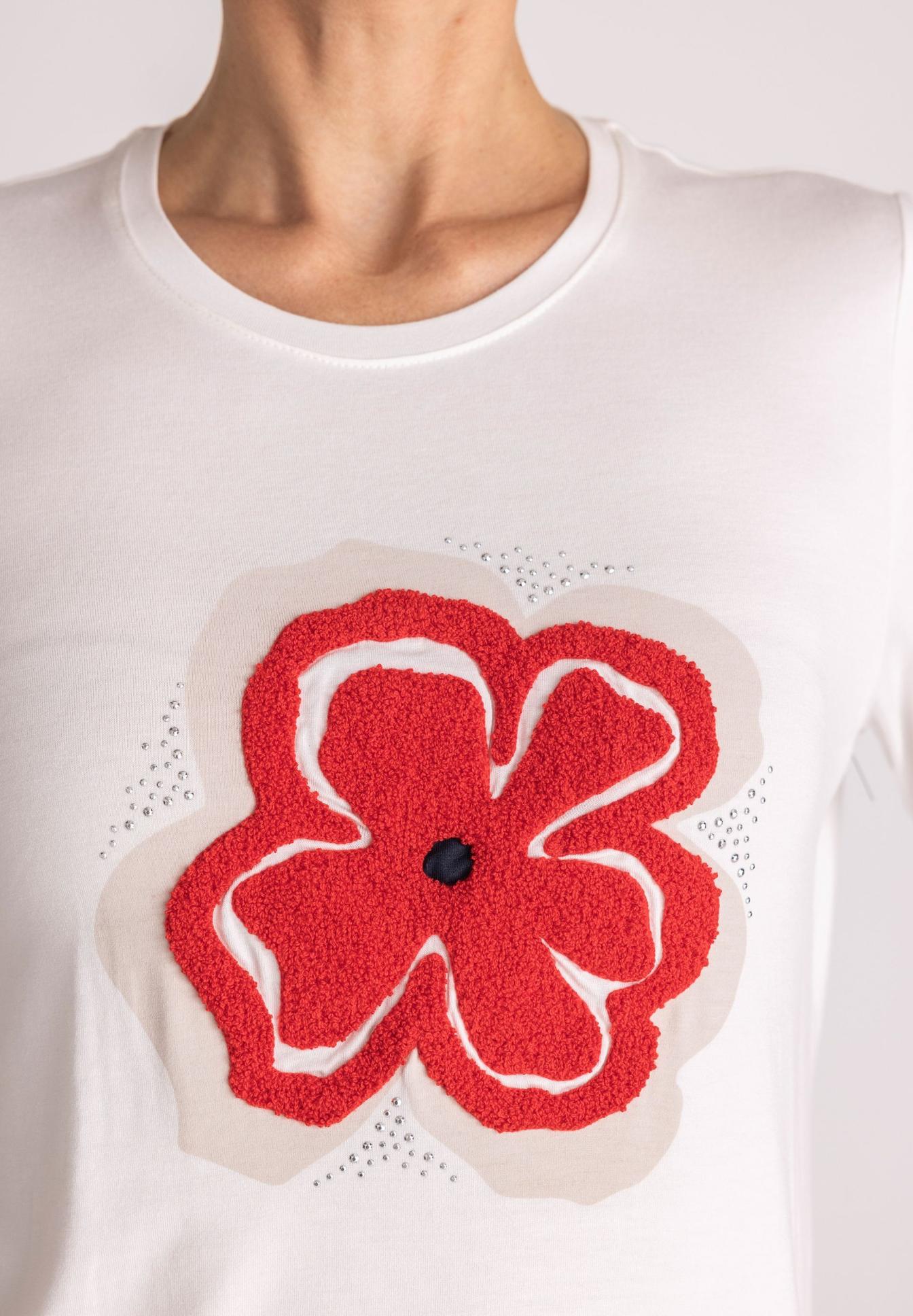 T-Shirt, Blume, Applikation, Roter Blütenmuster, Glitzersteine, T-Shirt, Bianco, Blumenmotiv, Applikation, Rote Blume, T-Shirt, Blumenmotiv, rote Blume, Stickerei, Rundhals, T-Shirt, Blumenapplikation, rote Blume, Stickerei, Rundhalsausschnitt