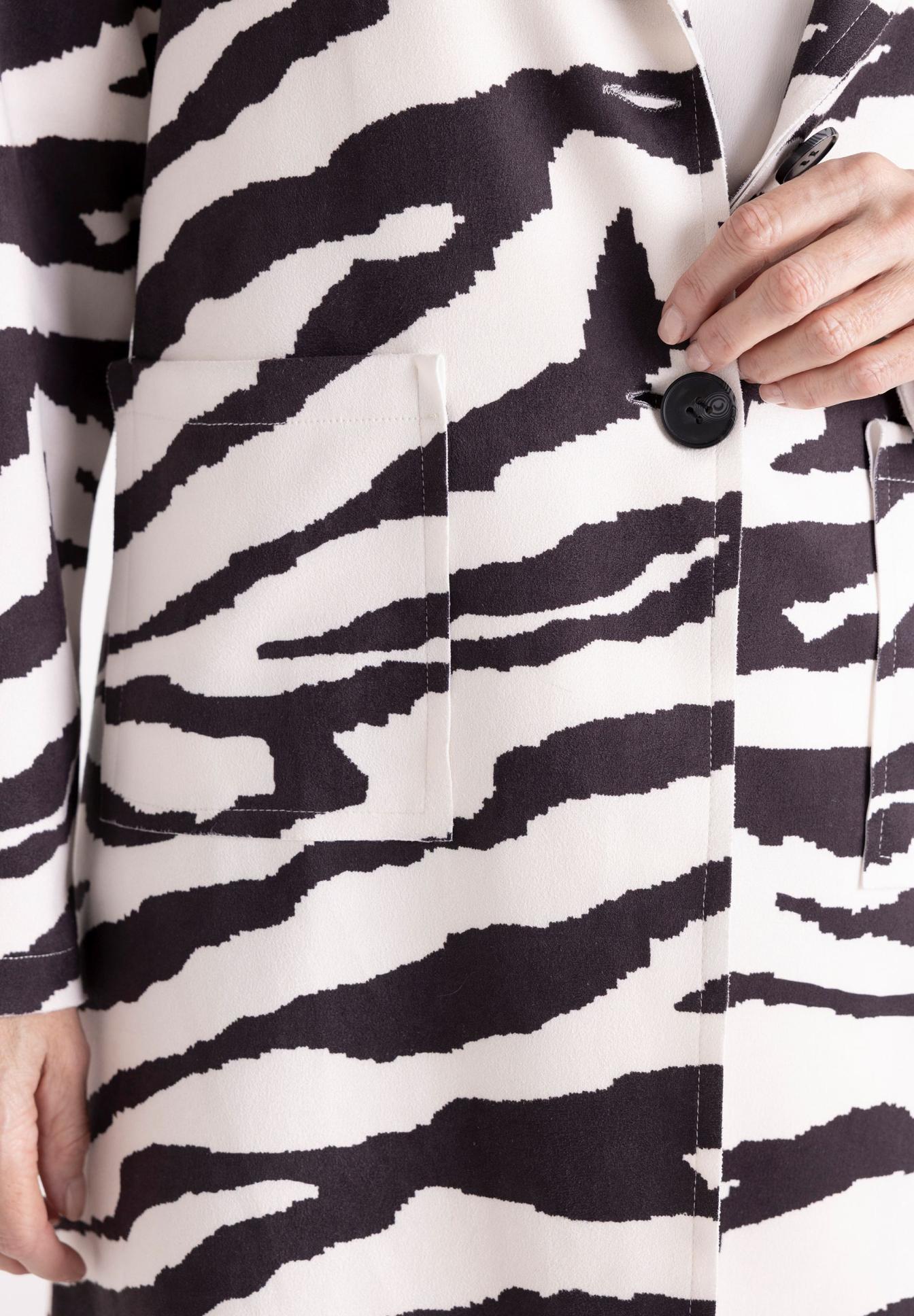 jacke, zebra muster, knopfverschluss, tasche, kariert, Zebra-Muster, Blazer, Knopf, Stoffmaterial?, Fronttasche