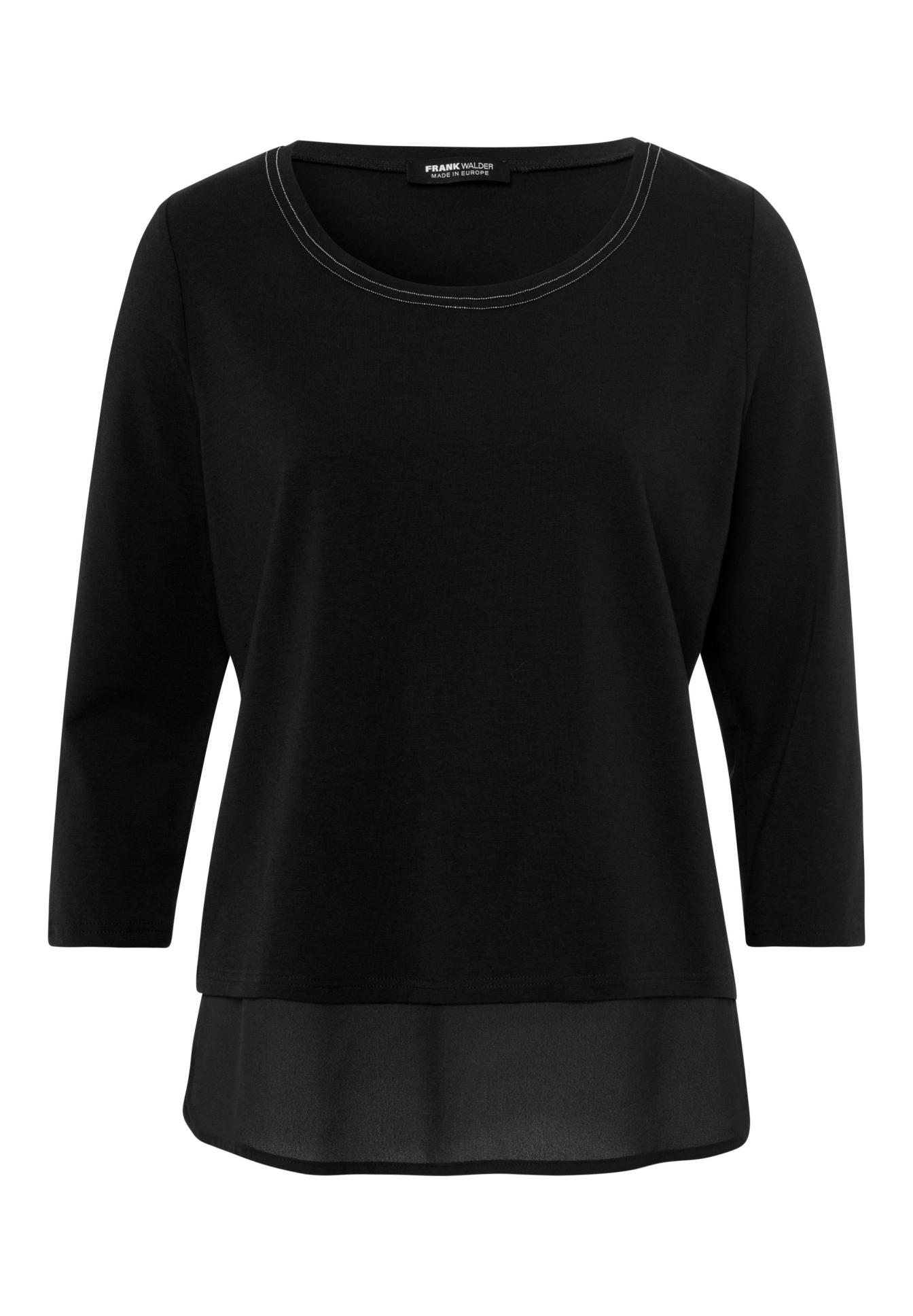 Damen-Shirt, Schwarz, Rundhalsausschnitt, 3/4-Ärmel, Lagenoptik, Damen-Shirt, Schwarz, Rundhalsausschnitt, Dreiviertelärmel, Lagenoptik, Damen-Shirt, Schwarz, 3/4-Ärmel, Rundhalsausschnitt, Lagenlook