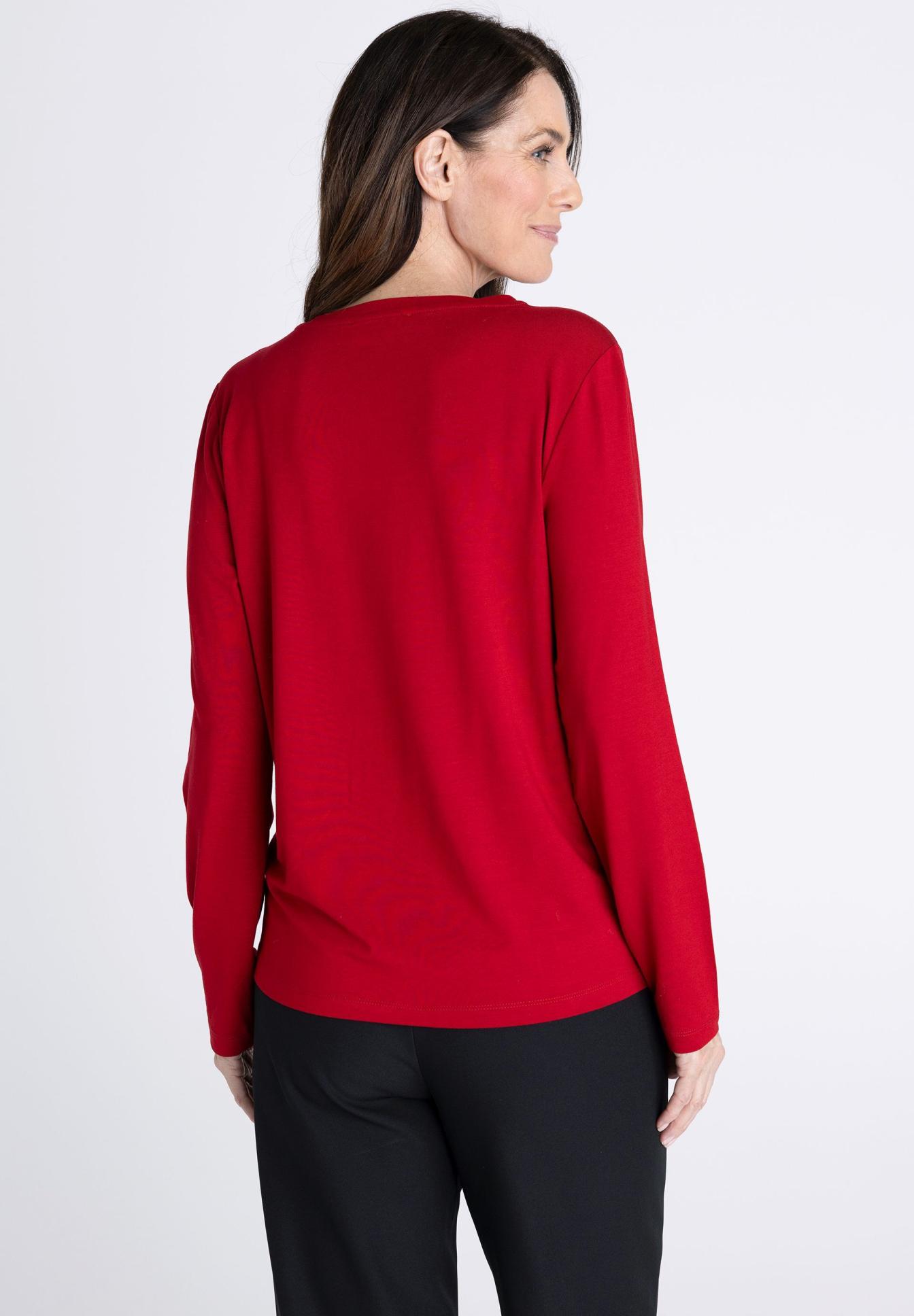 Langarmshirt, rotes Shirt, Rundhalsausschnitt, einfarbig