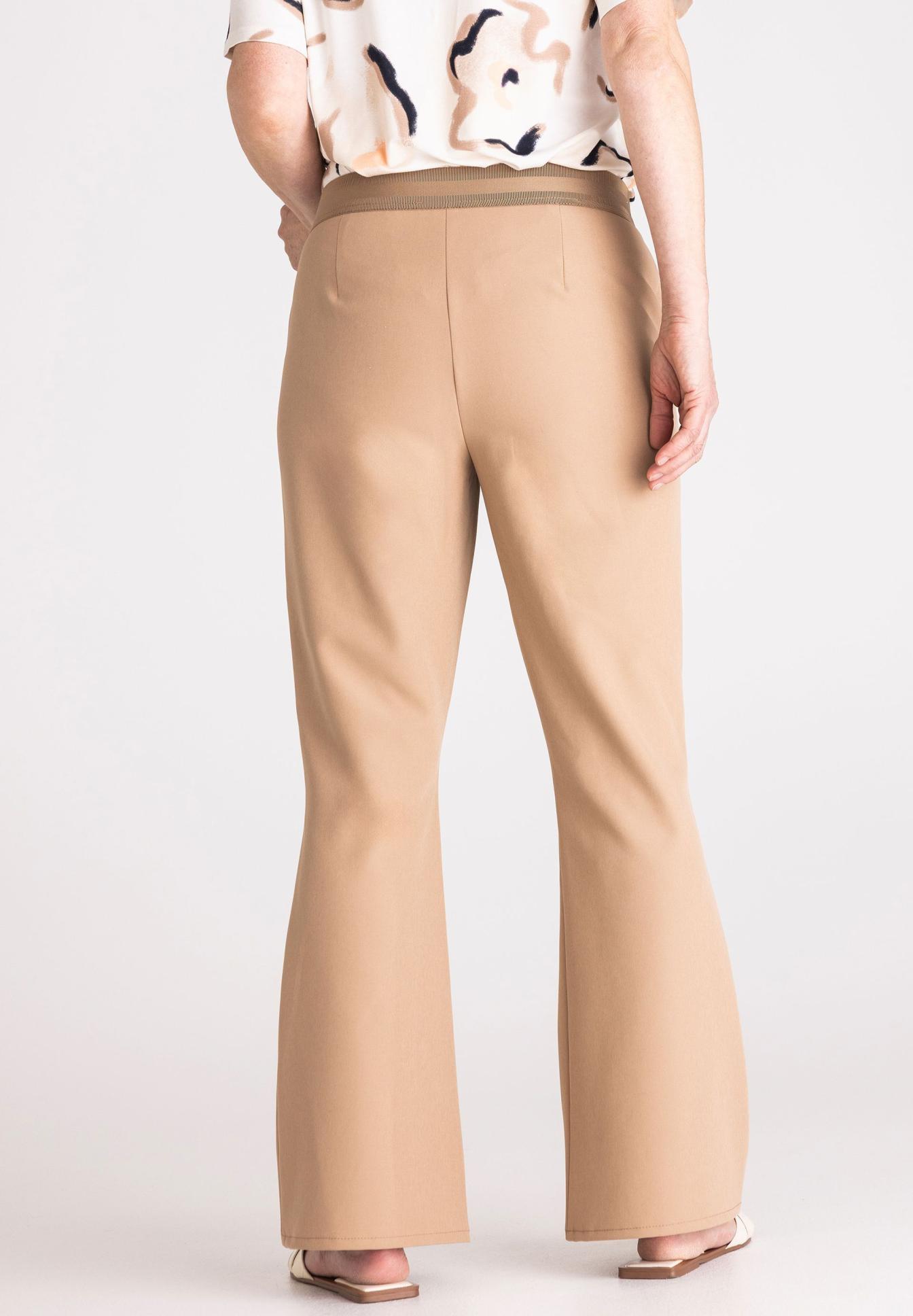 beige trousers, wide-leg, back view, soft fabric, elastic waistband