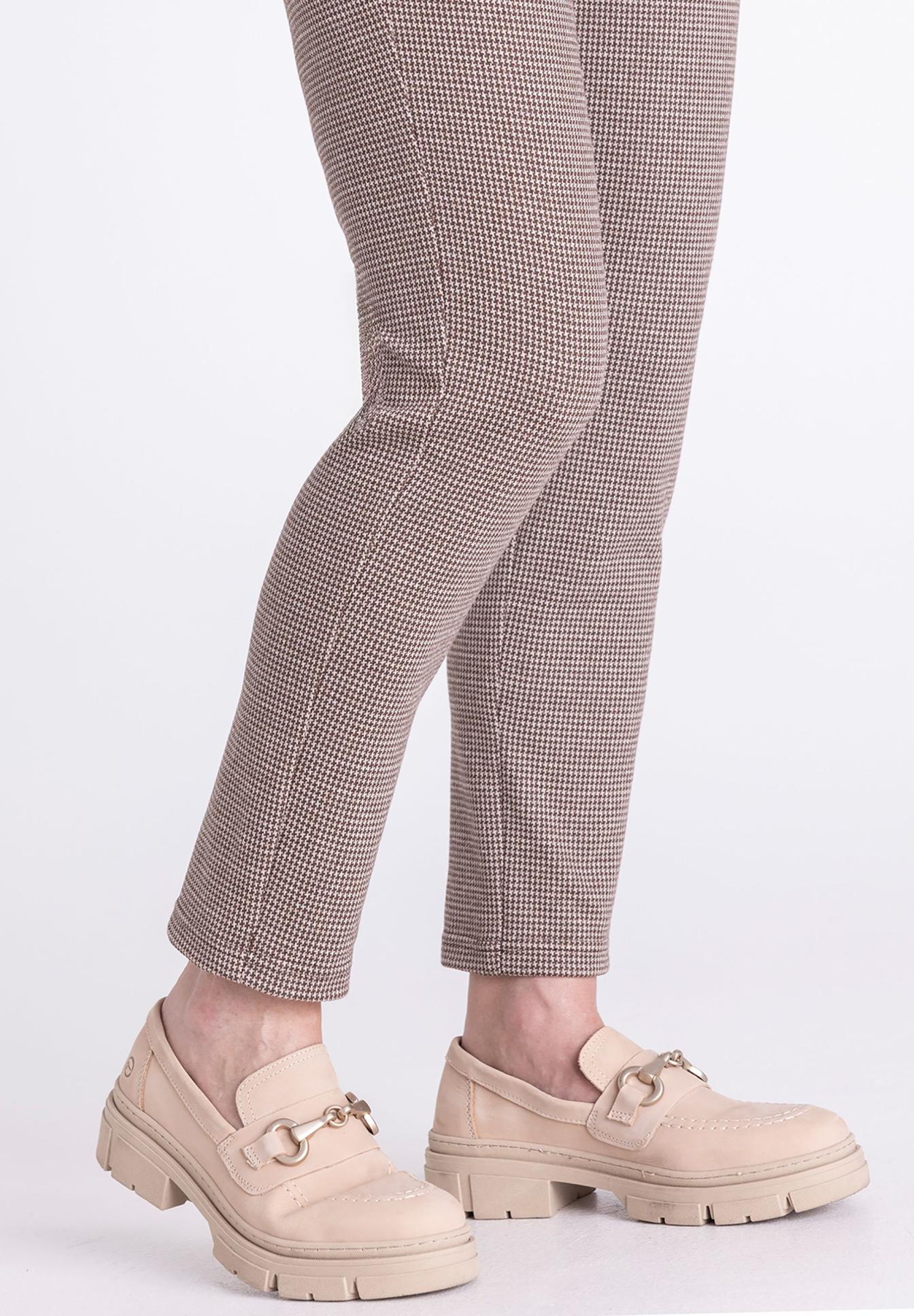 slacks, checkered, pantalon, loafer, beige Schuhe