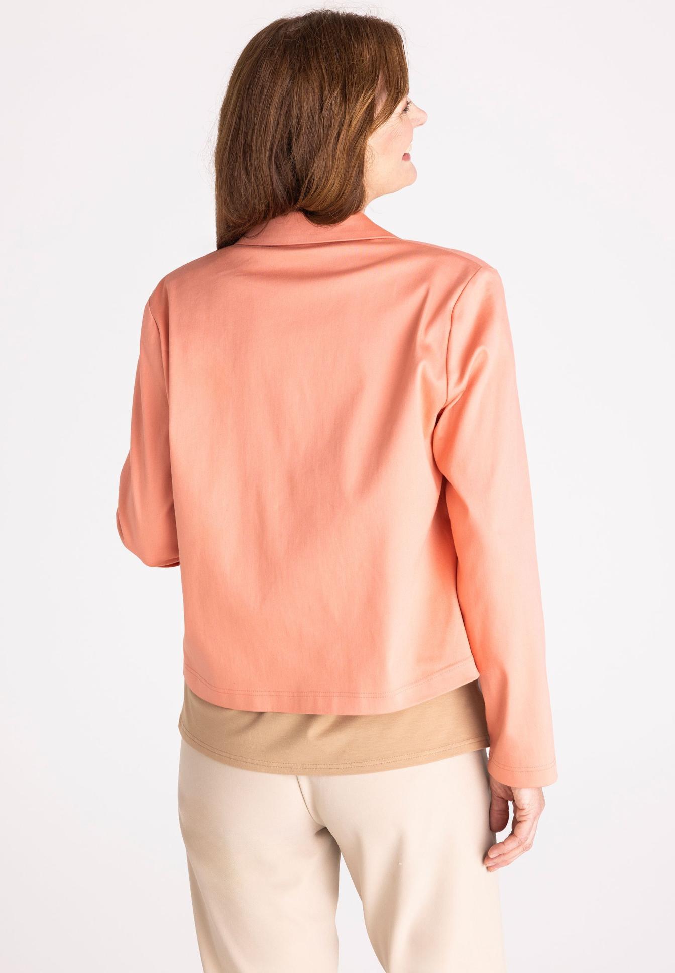 jacke, jacke aus leinen, peach, rosa, langerarm, jacke, rosa, cord, langärmelig, oversize, Jacke, Apricot, Langarm, Kragenlos, Rückansicht