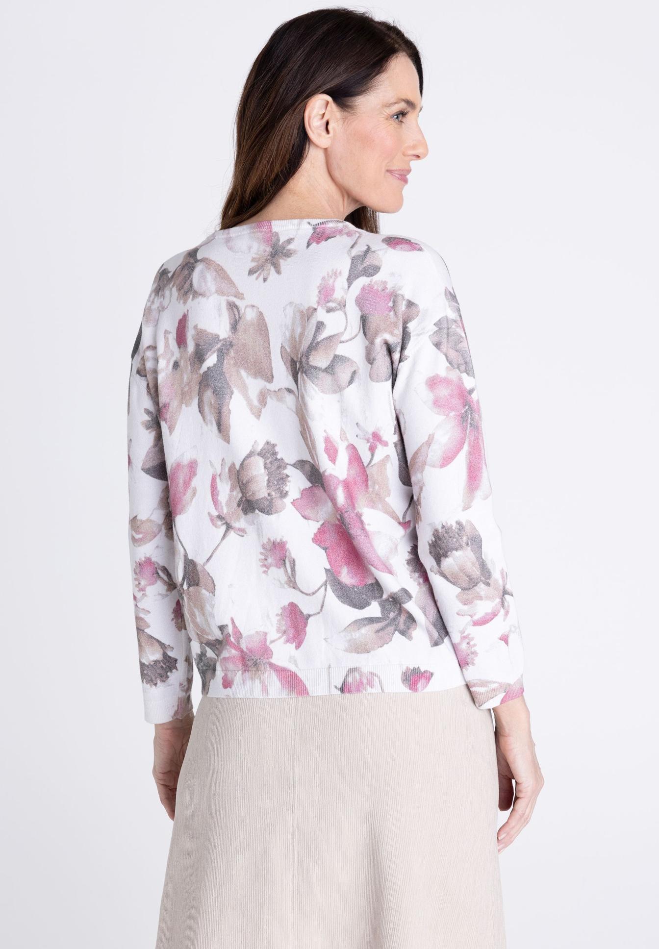 Floral cardigan, Blumenmuster, Kleiner Cardigan, Weißes Oberteil, Langarm, Blazer, Blumenmuster, Langarm, Hellblau, Weiß